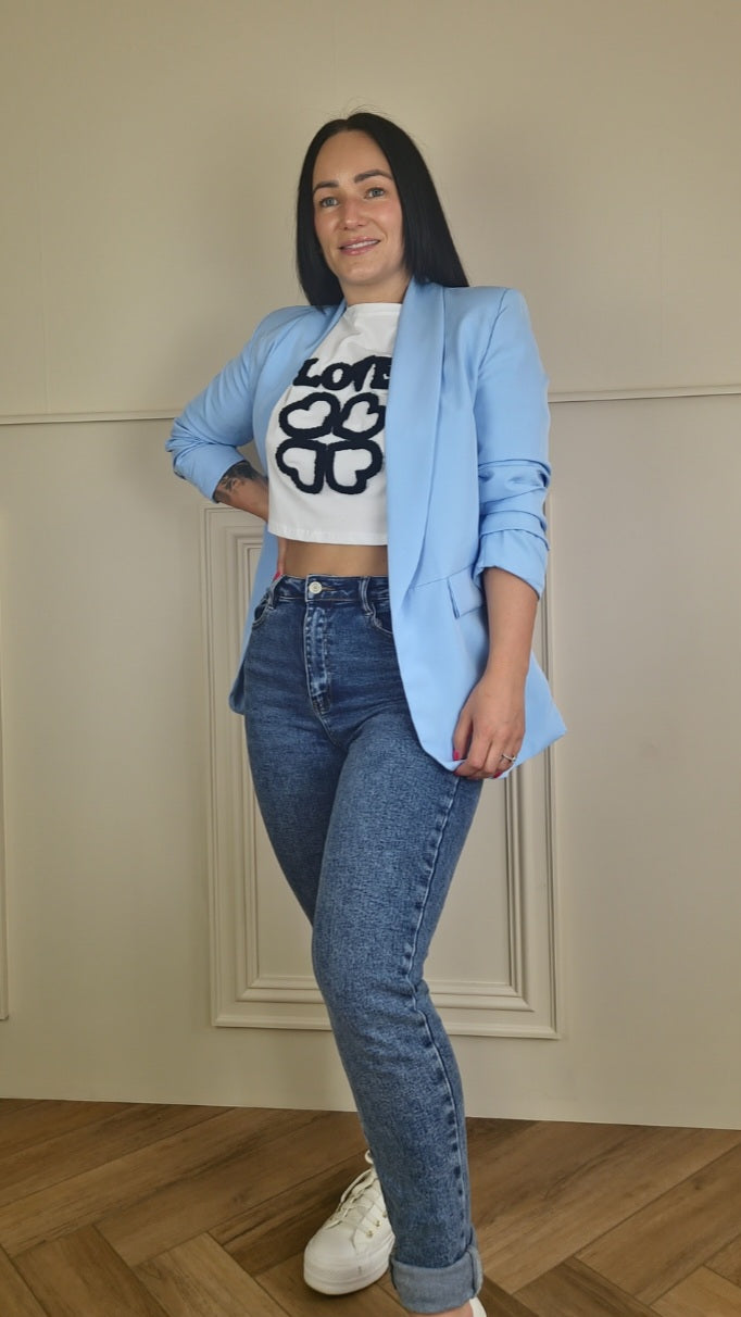 EBONY - Ruched Sleeve Blazer Baby Blue