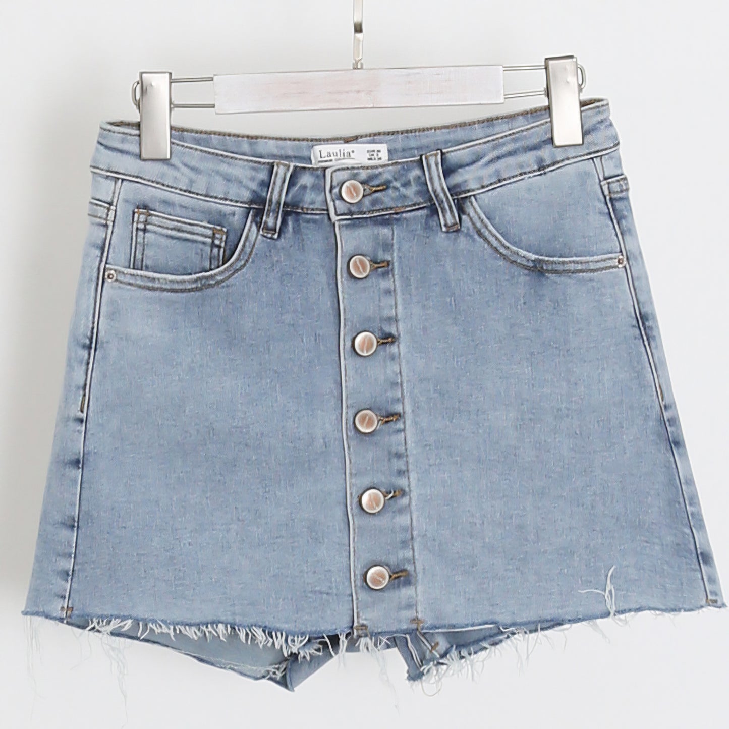 LYLA - Raw Hem Stretch Denim Button Front Skort