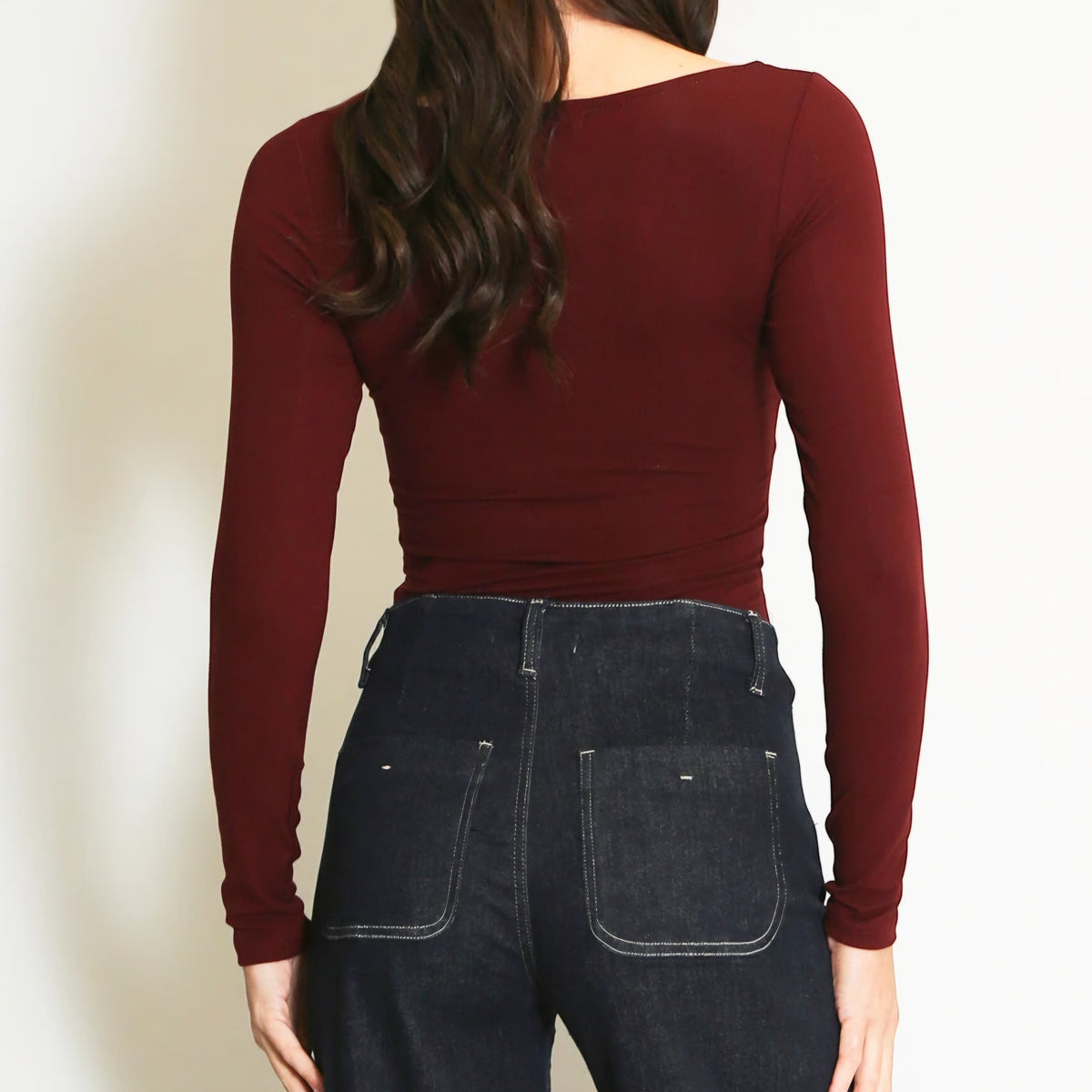 CHLOE - Square Neck Long Sleeve Top Burgundy