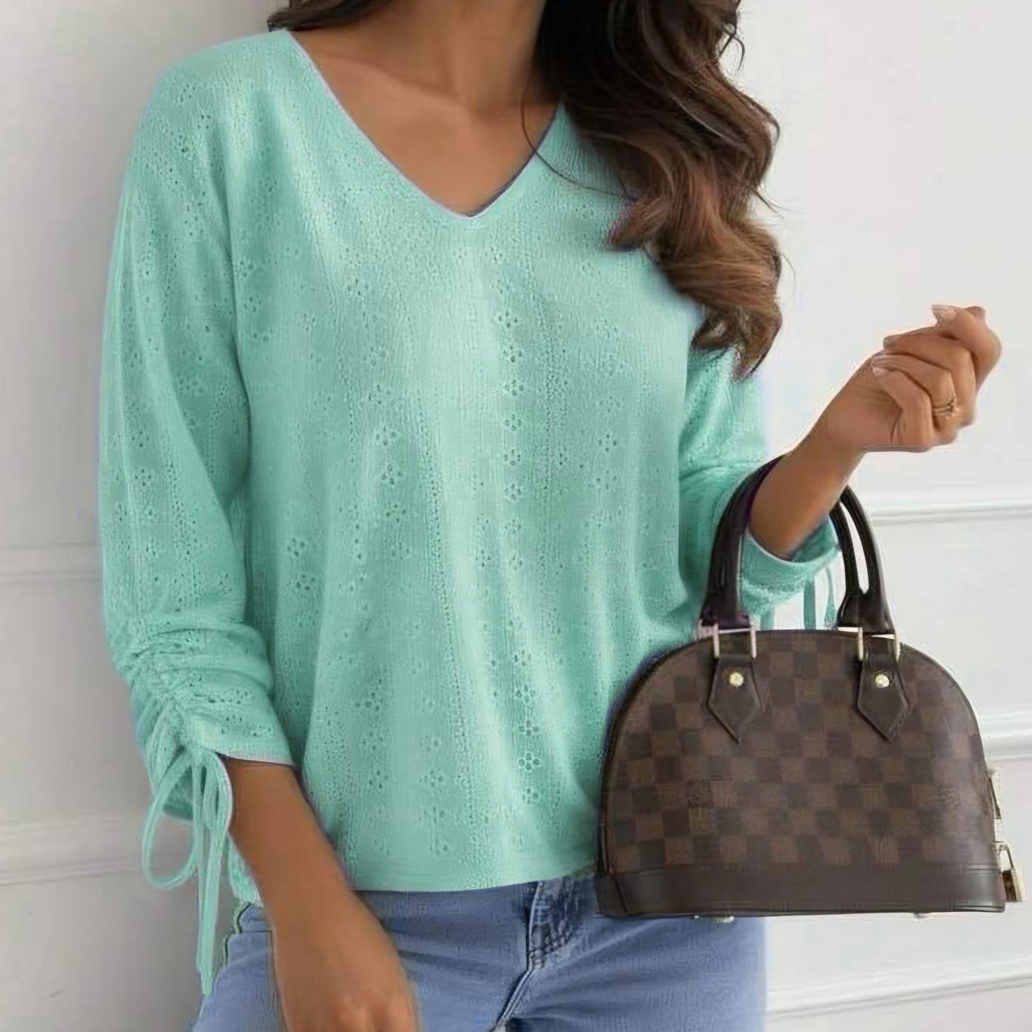 VESI - Openwork V Neck Blouse