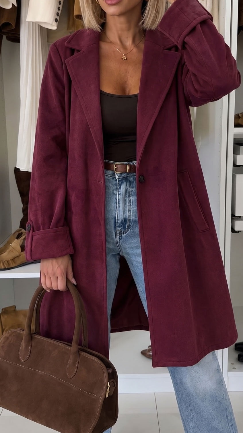 FREYA - Longline Faux Suede Oversized Jacket