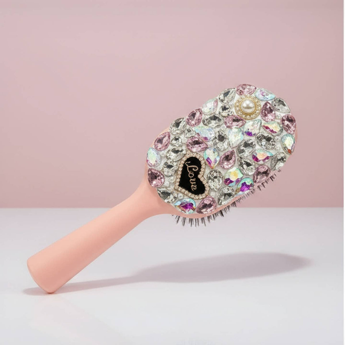 THE DIAMOND DETANGLER - Crystal Oval Large Paddle Brush Pink