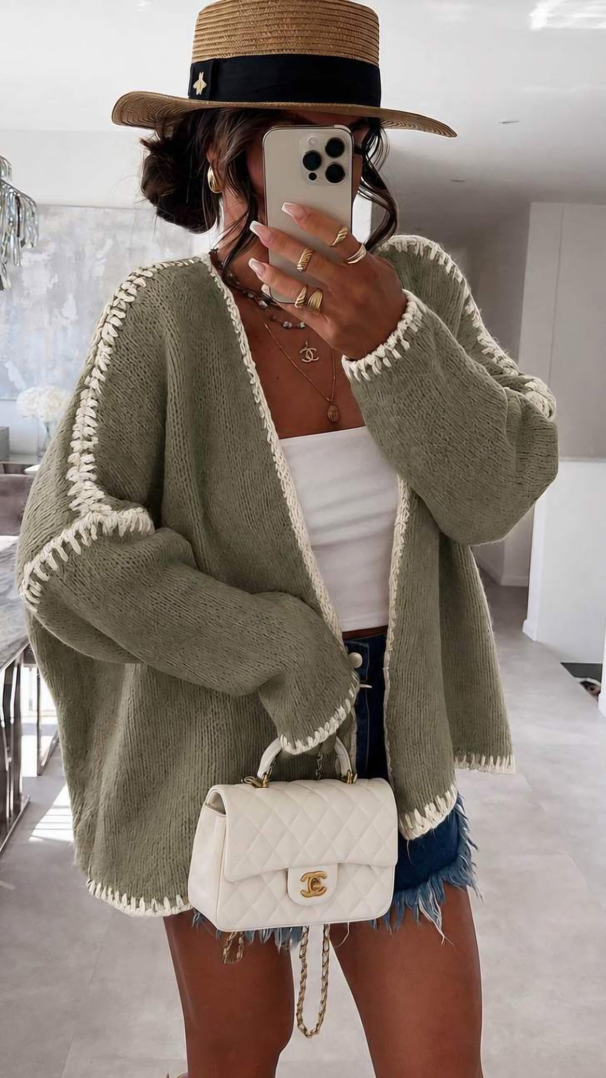 LUCIA - Contrast Stitch Open Knit Cardigan