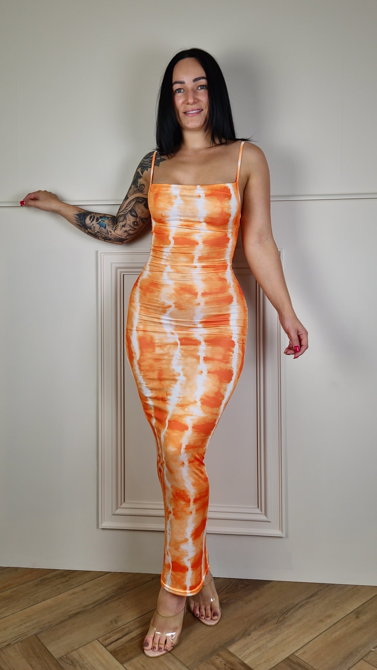 EMILIA - Orange Tie-dye Printed Bodycon Dress