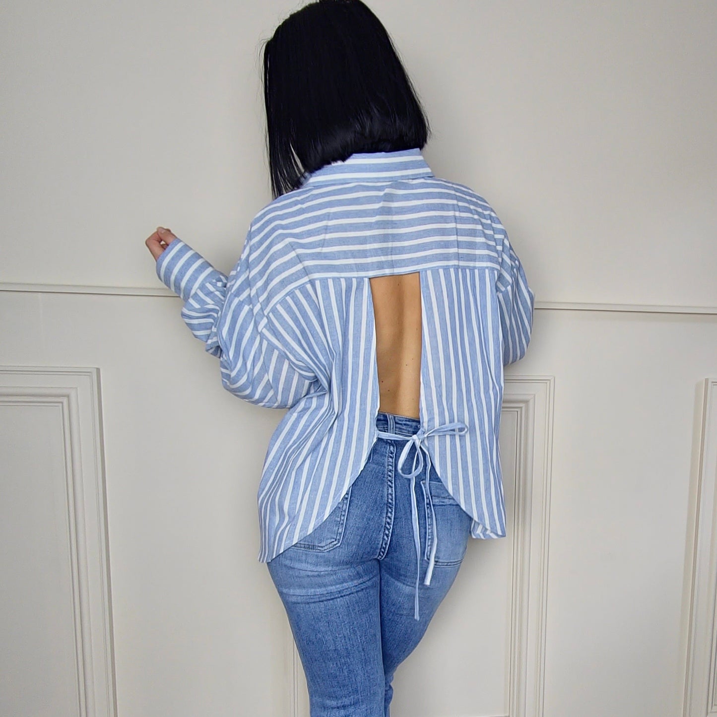 ELISHA - Striped Open Back Shirt Blue