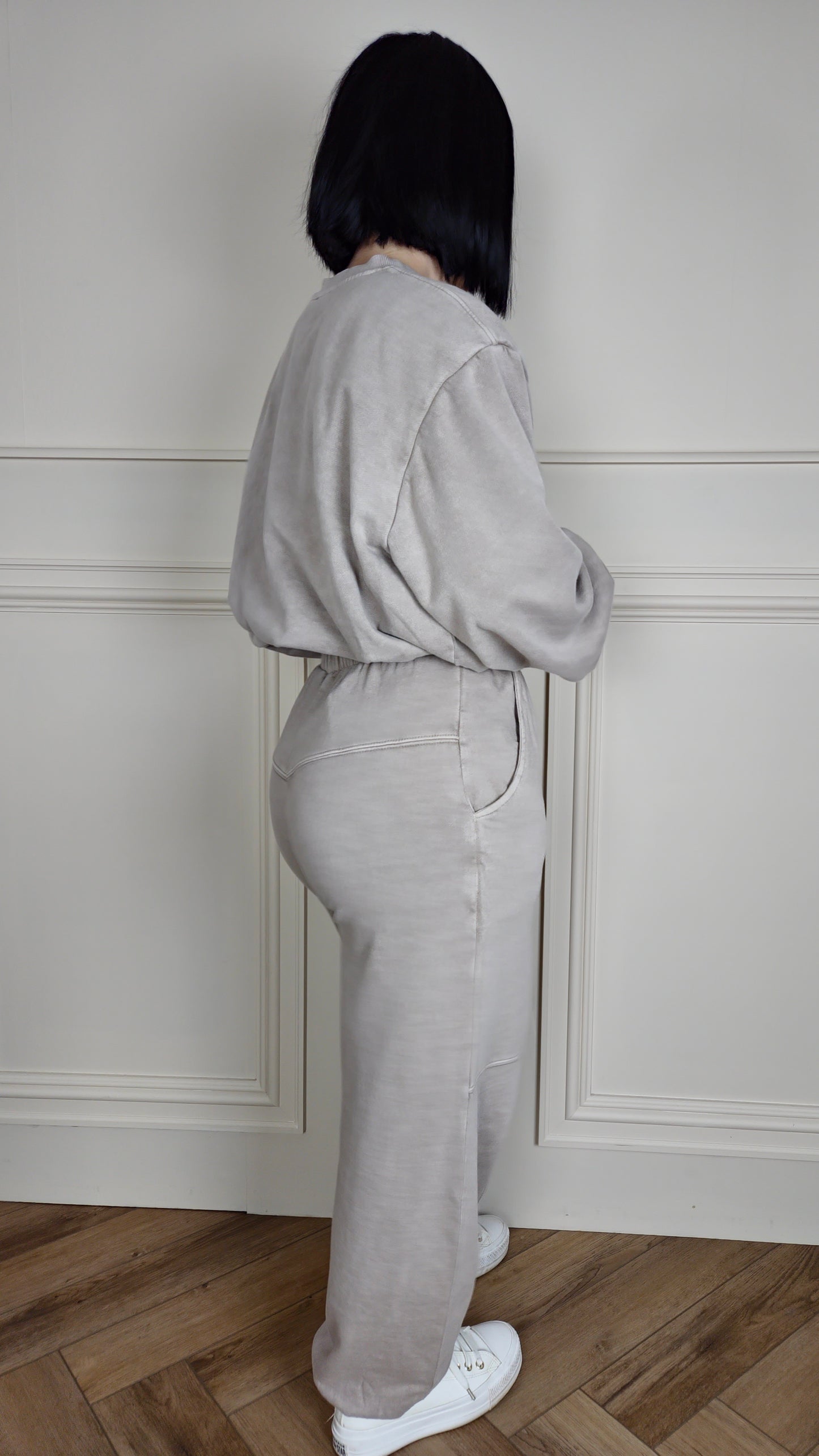 LEAH - Acid Wash Bubble Hem Tracksuit Dove Grey
