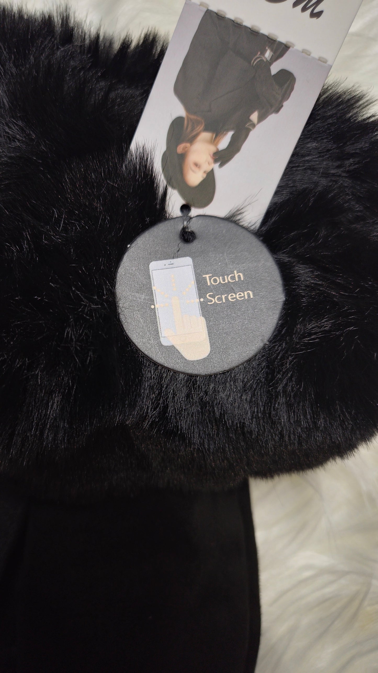 MACEY - Suedette Faux Fur Gloves Black