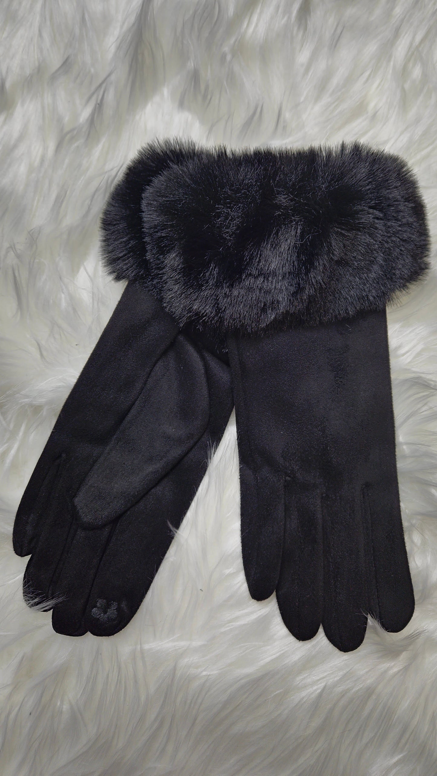 MACEY - Suedette Faux Fur Gloves Black