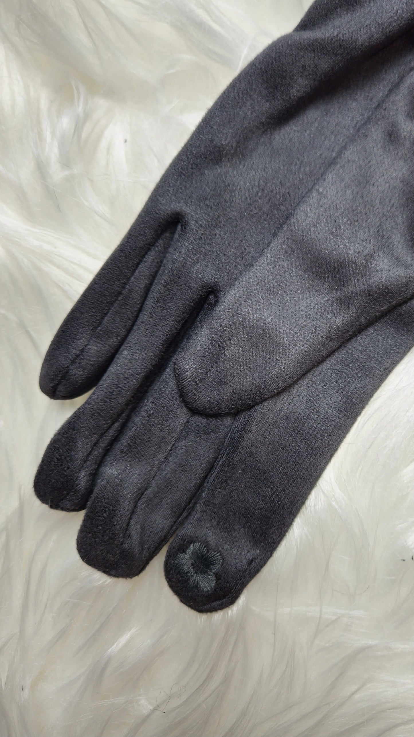 MACEY - Suedette Faux Fur Gloves Grey