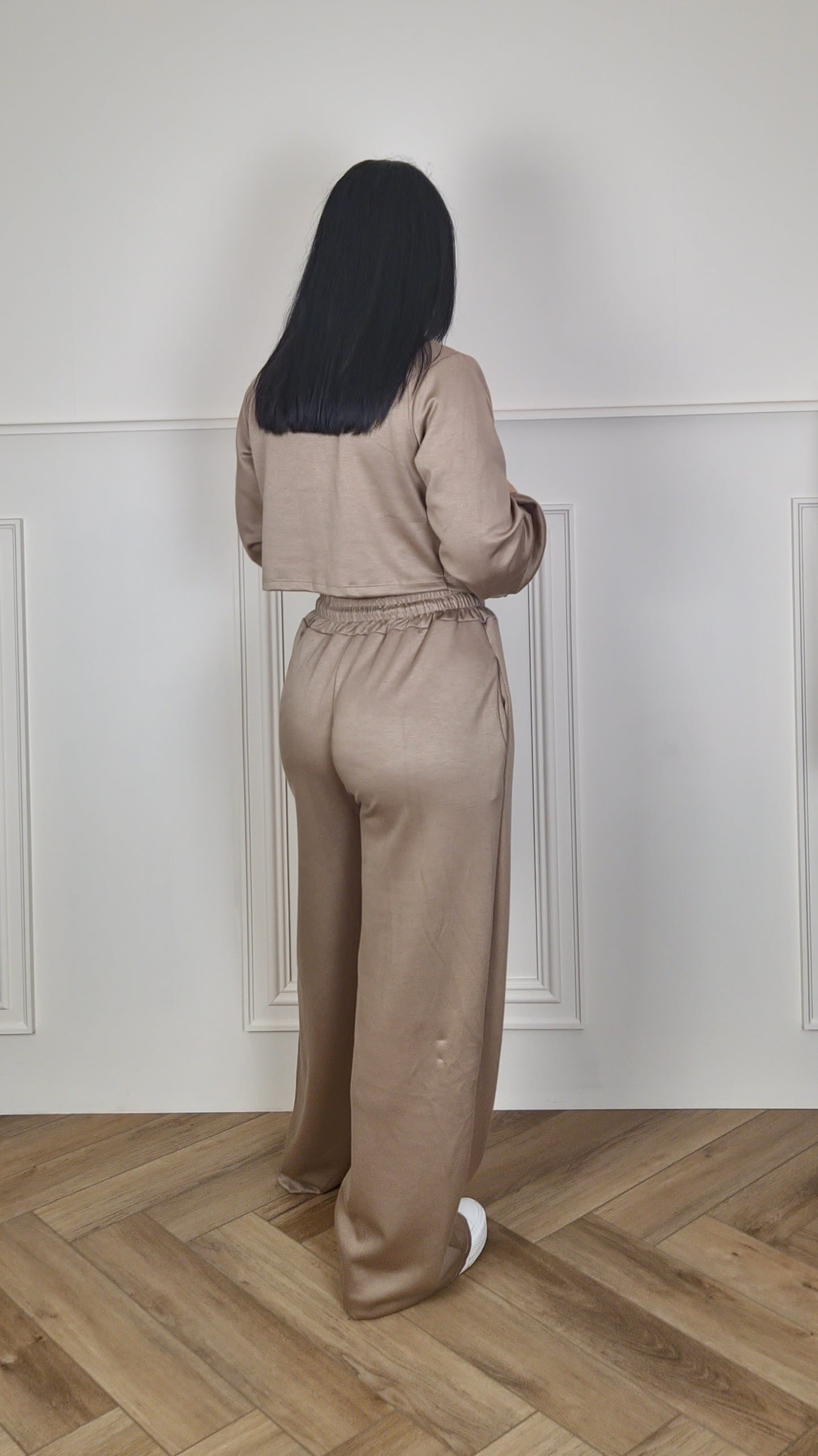 MONIQUE - Bomber Zip Up Jacket With Wide Leg Trouser Set Taupe