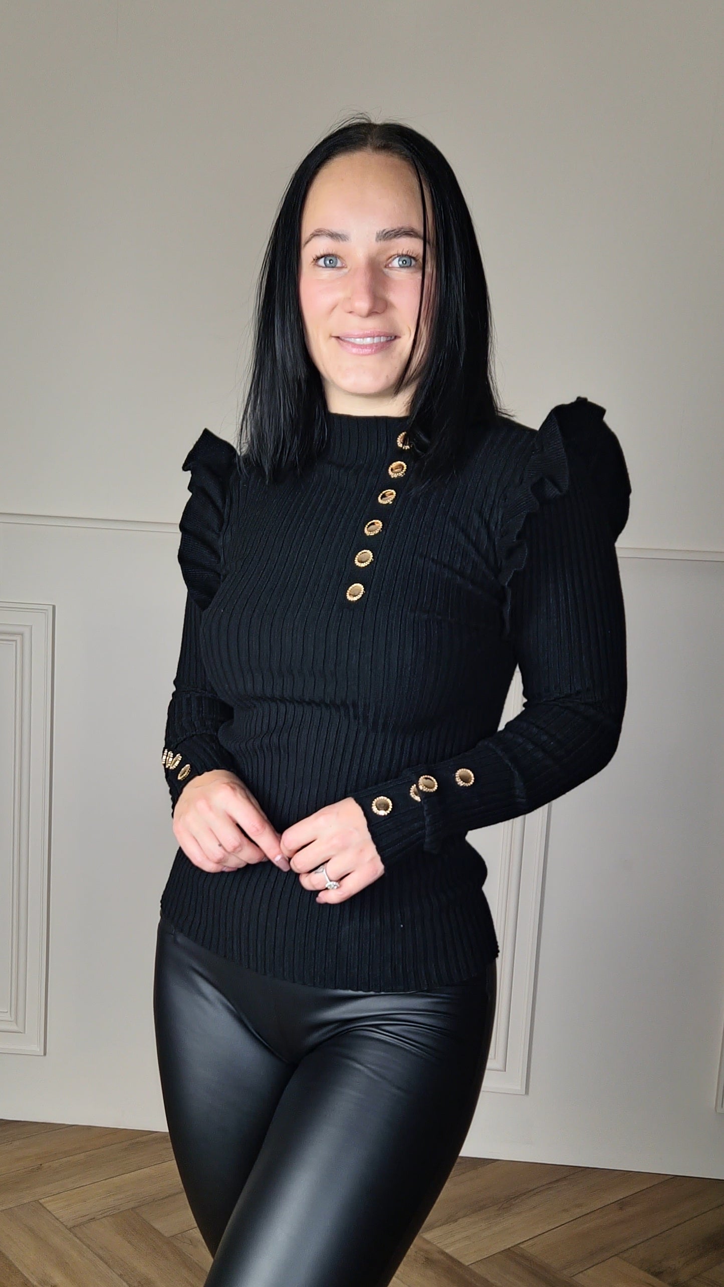 LIBERTY - Frill Shoulder Jumper Black