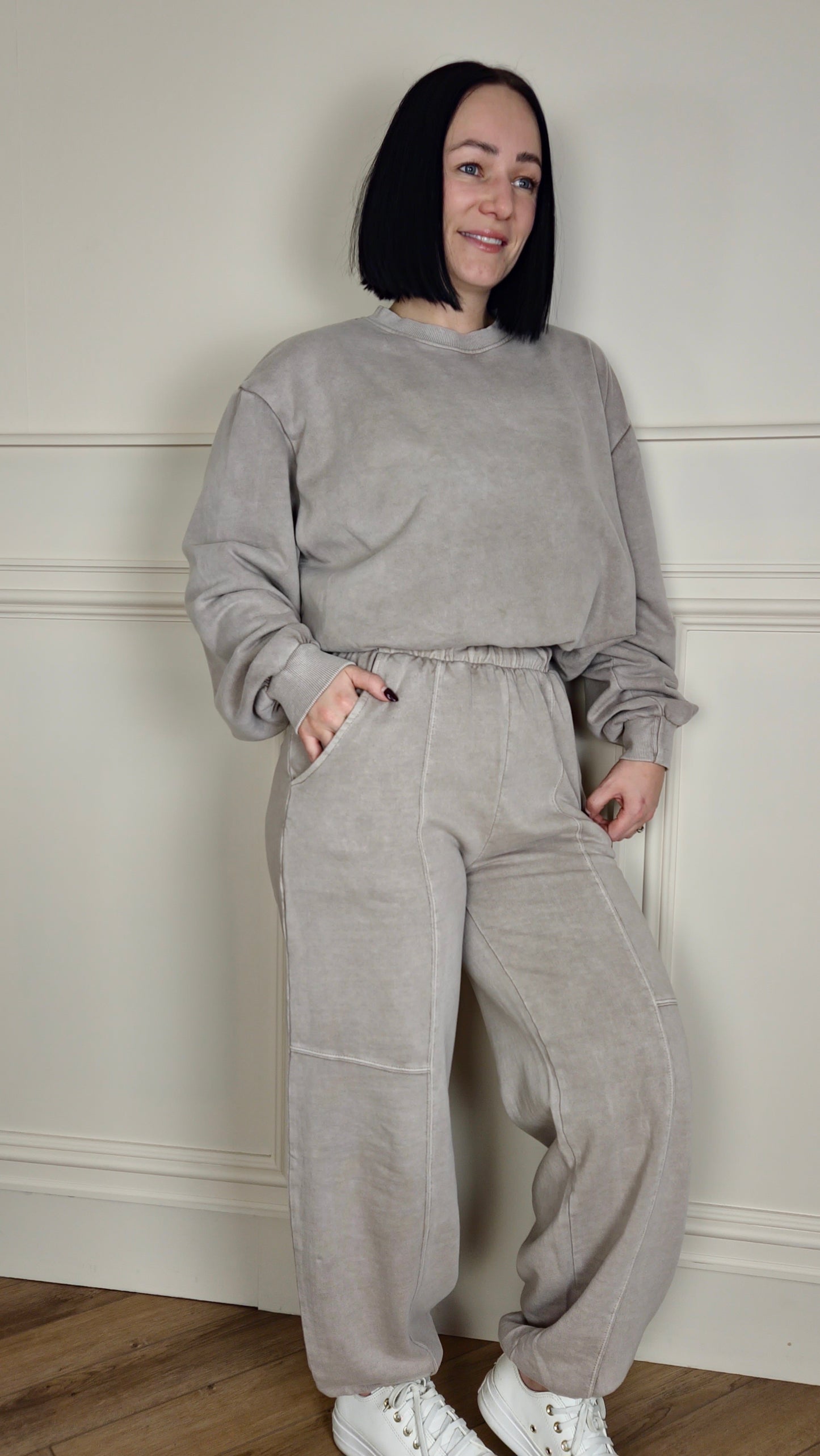 LEAH - Acid Wash Bubble Hem Tracksuit Dove Grey