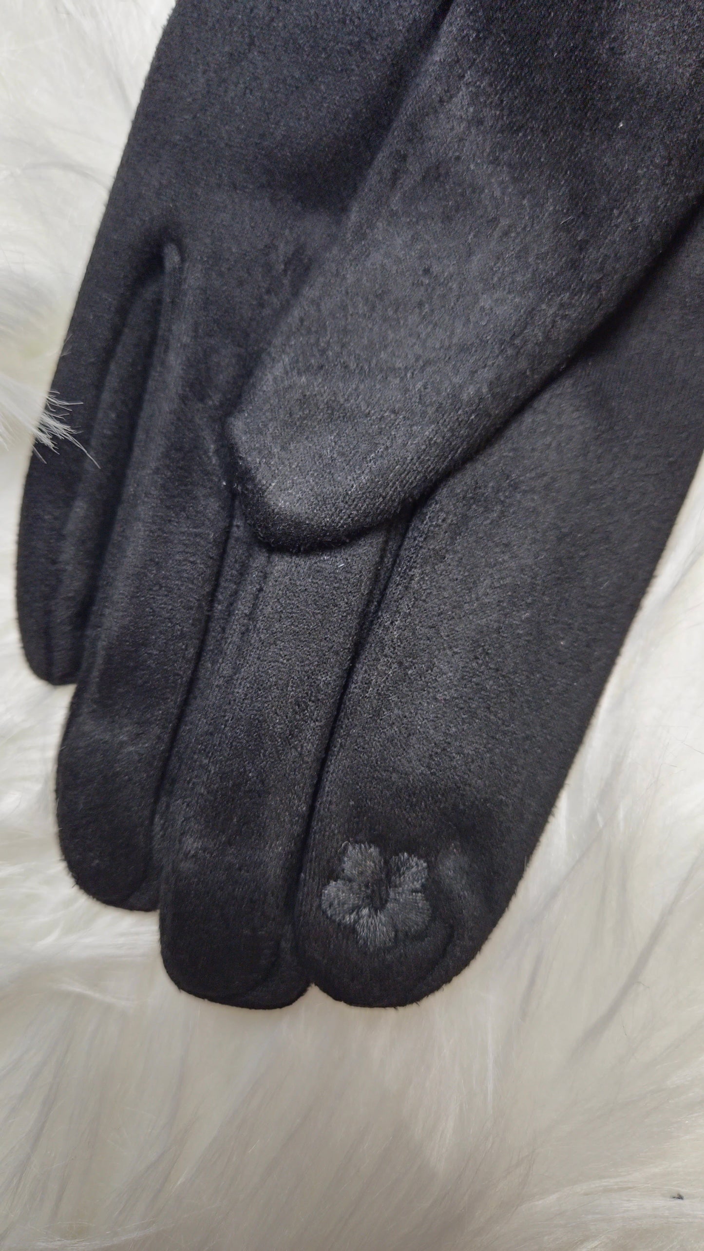 MACEY - Suedette Faux Fur Gloves Black