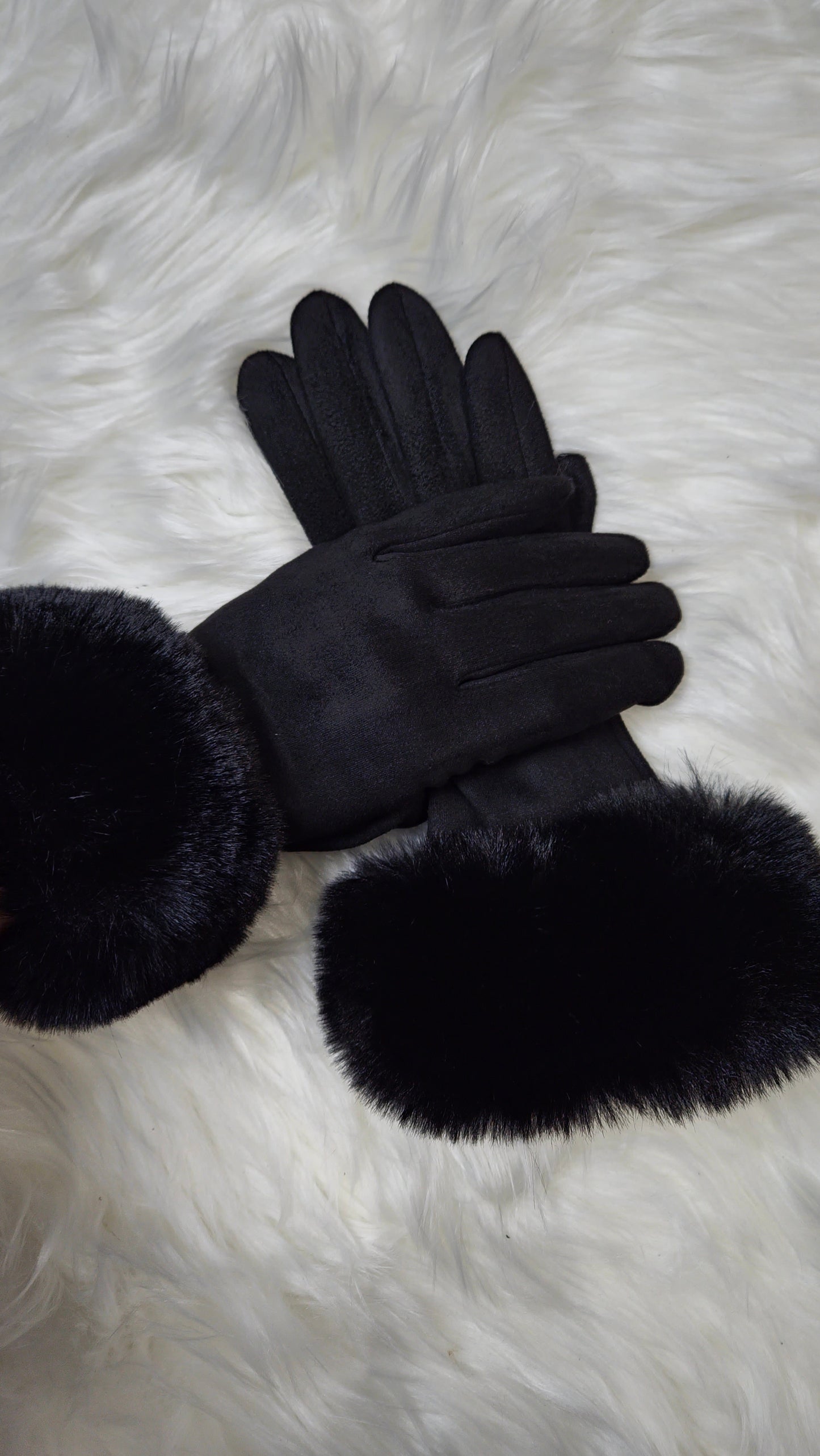 MACEY - Suedette Faux Fur Gloves Black