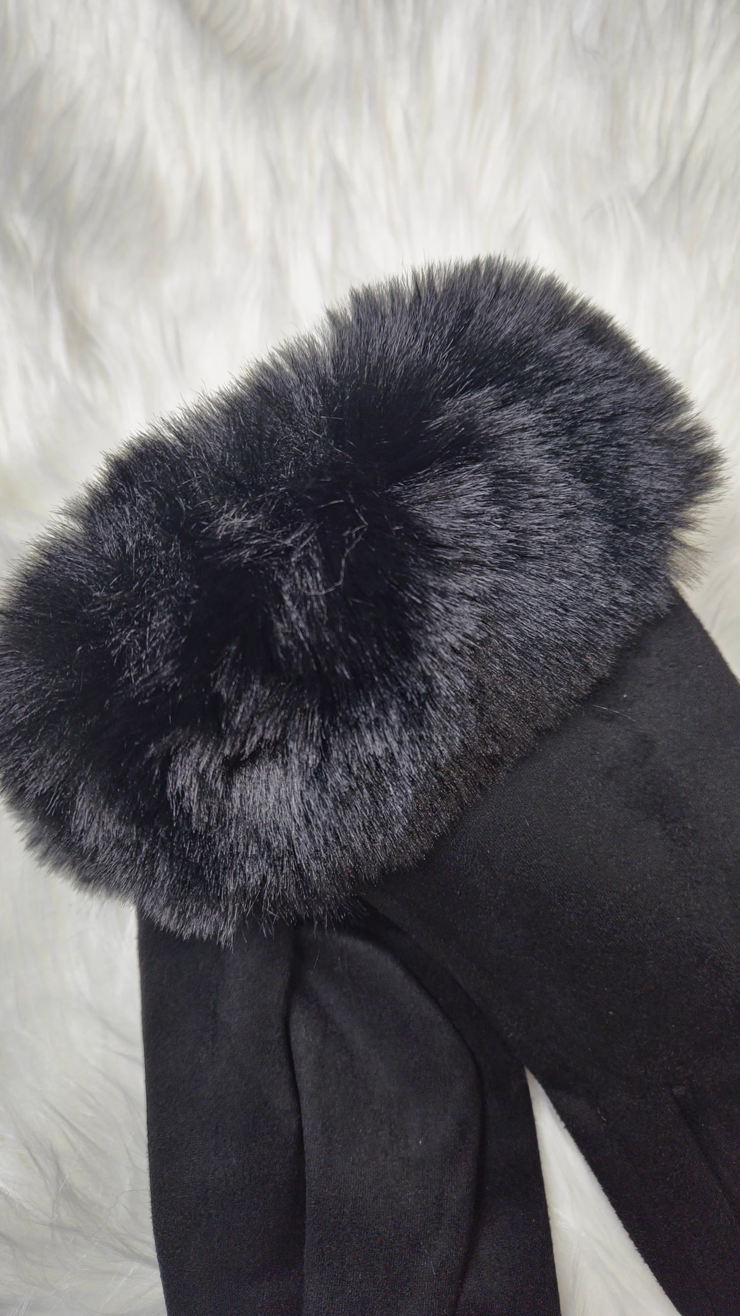 MACEY - Suedette Faux Fur Gloves Black