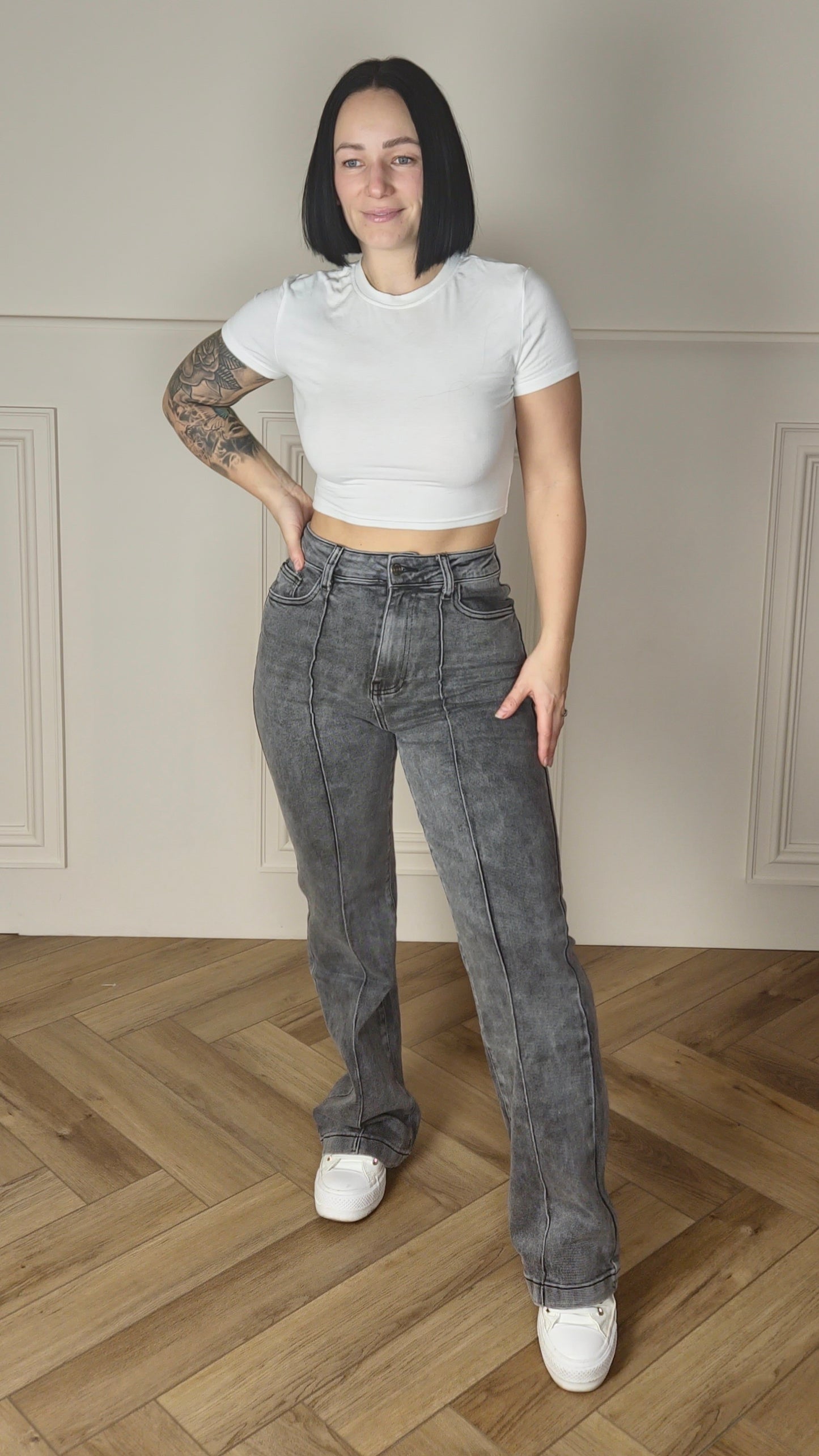 LOLITA - Grey Straight Leg High Waist Stretch Denim Jeans