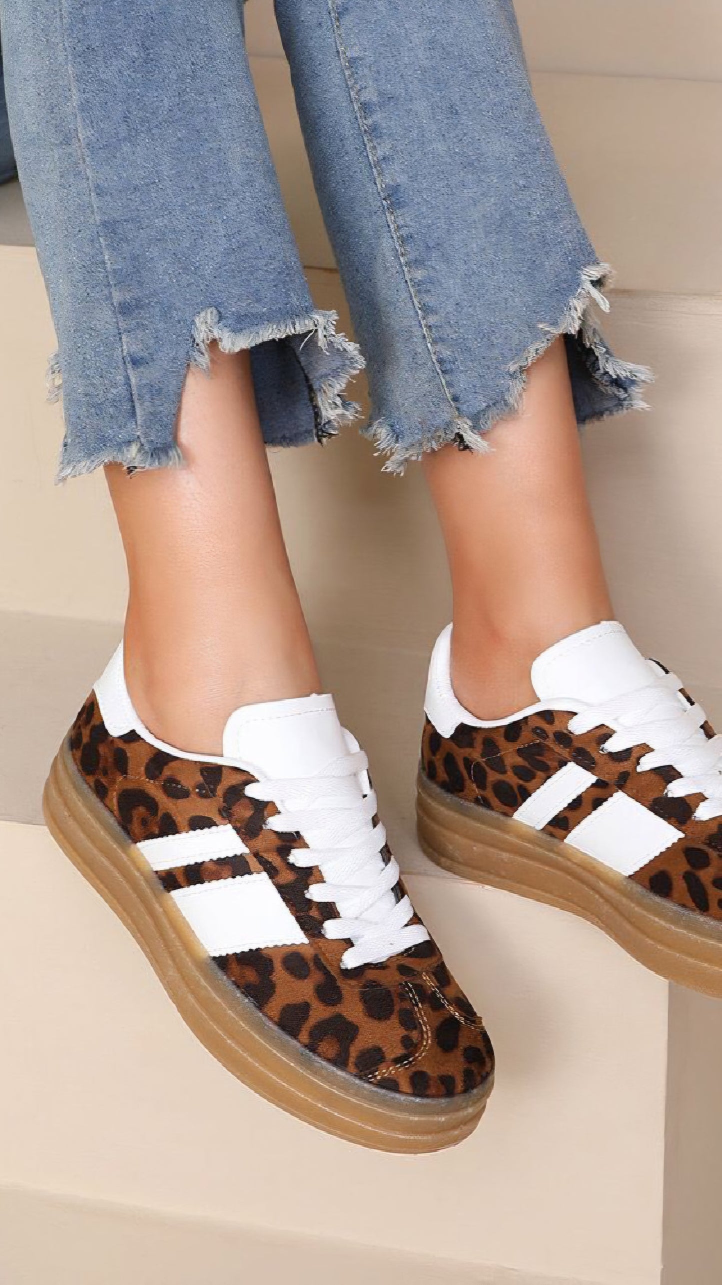 SARA - Leopard Lace Up Chunky Trainer