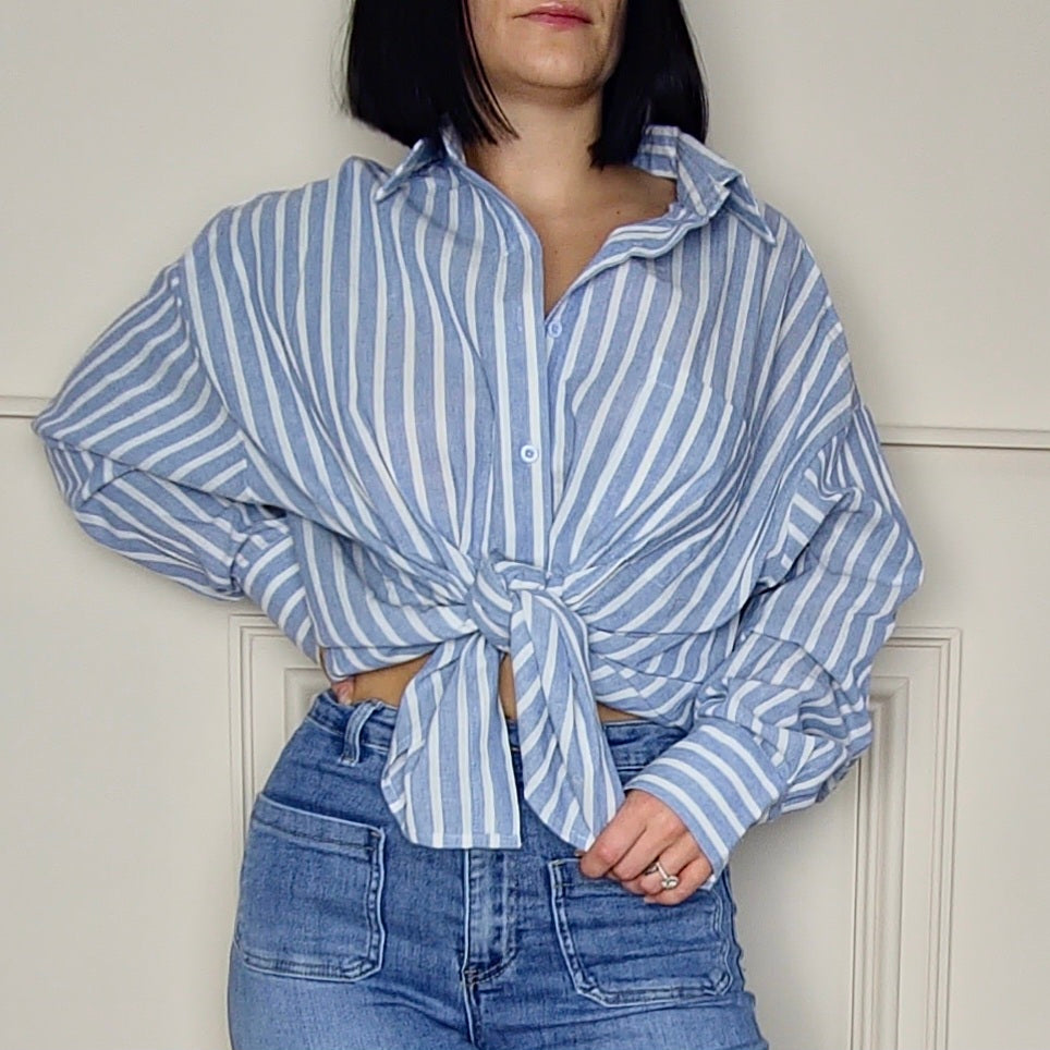 ELISHA - Striped Open Back Shirt Blue