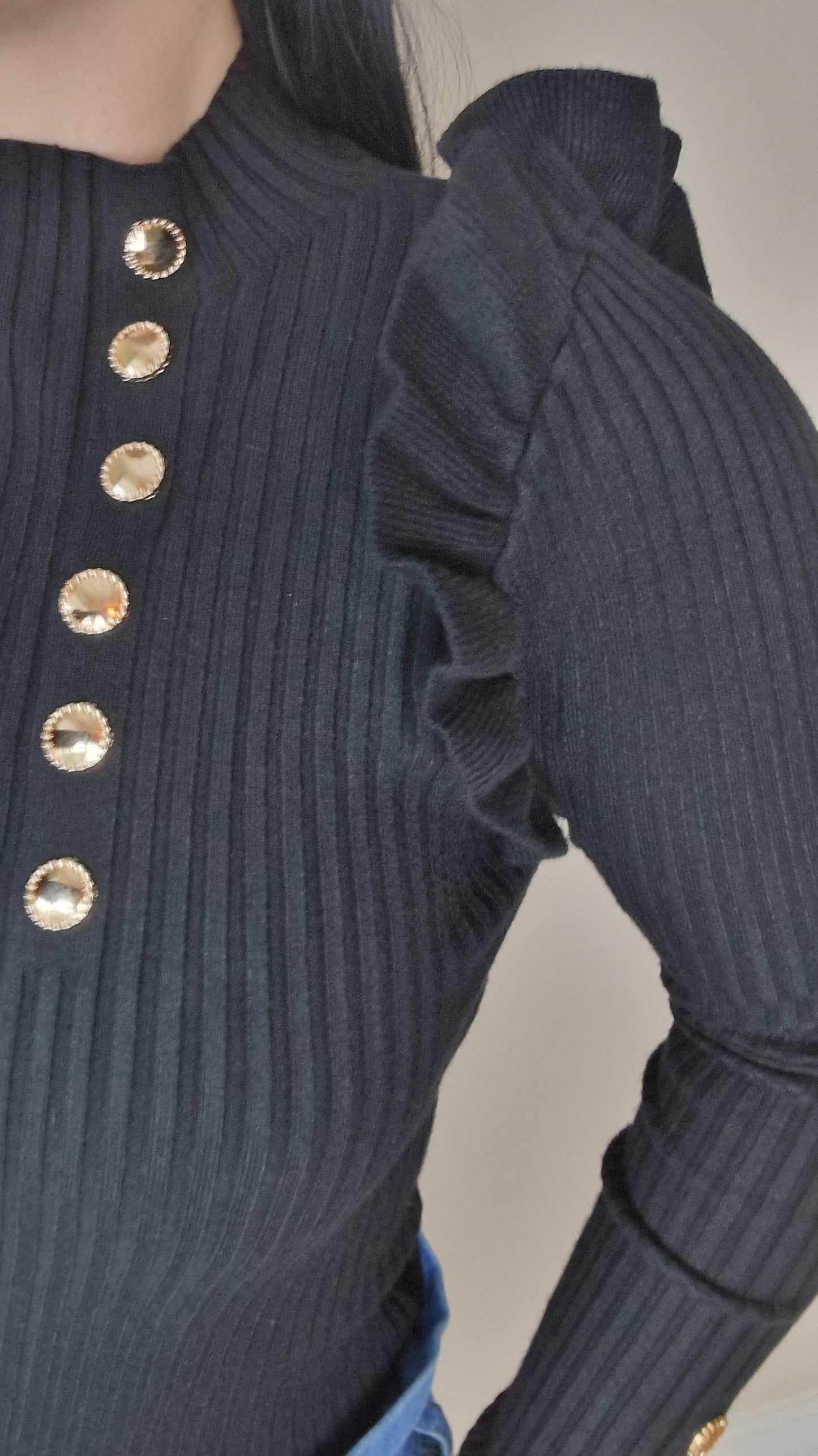 LIBERTY - Frill Shoulder Jumper Black