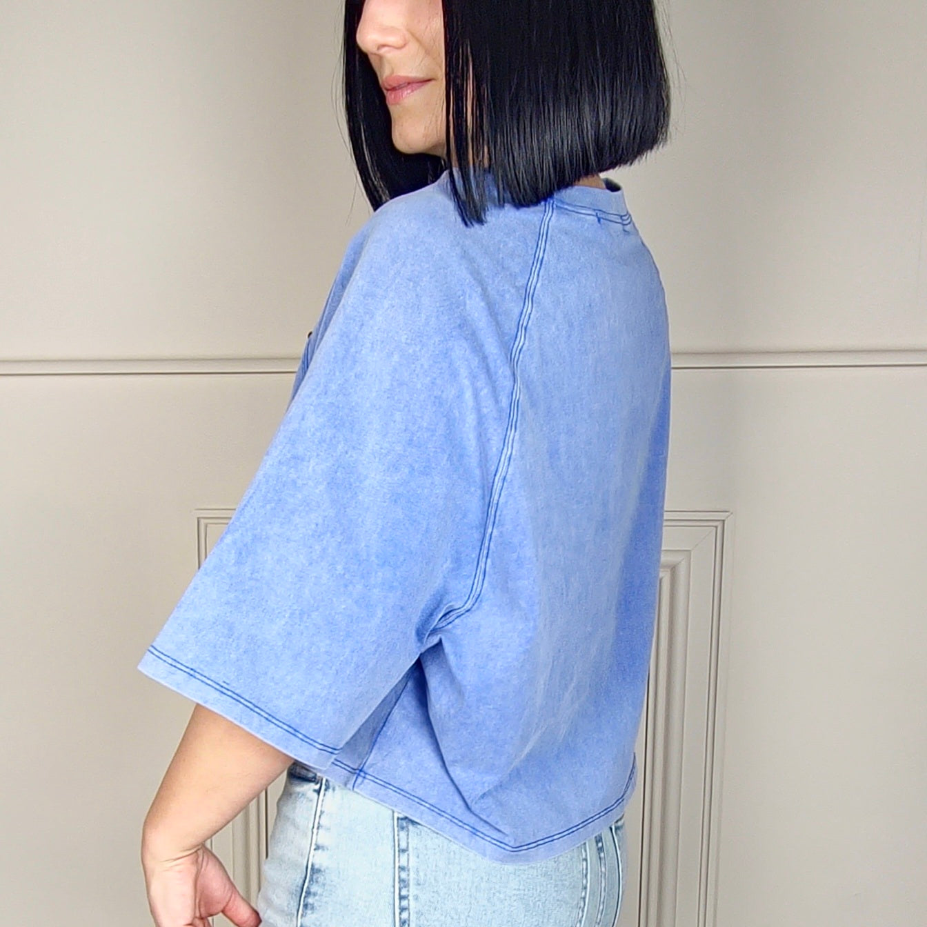 CHARLOTTE - Acid Wash Boxy T-Shirt Blue