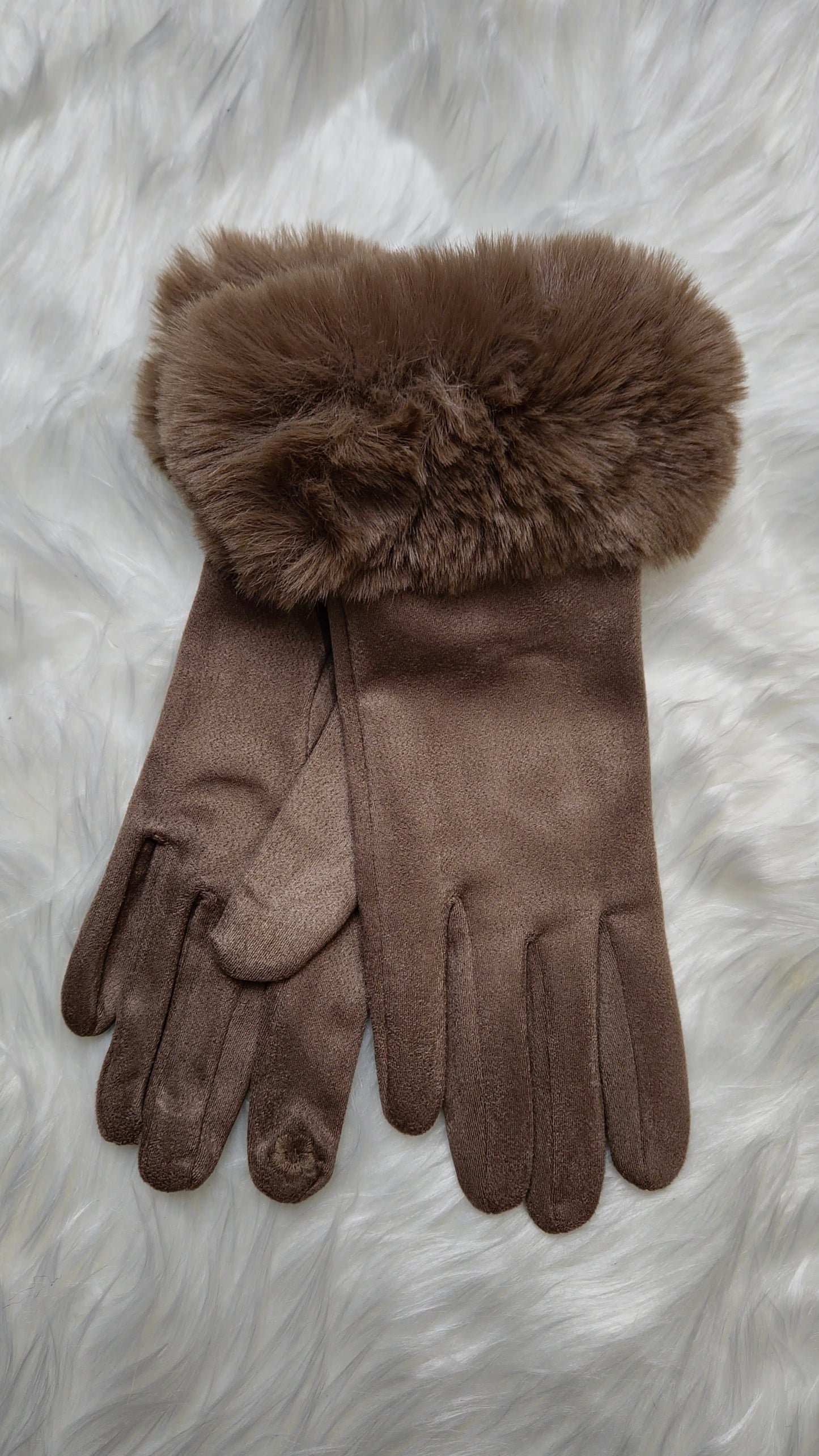 MACEY - Suedette Faux Fur Gloves Taupe