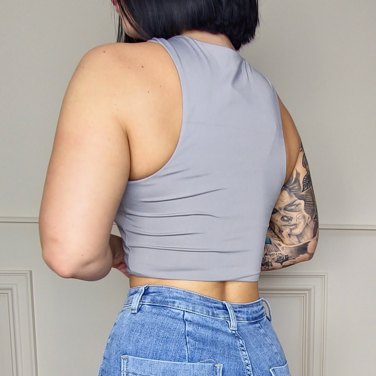 KIM - Slinky Crop Top Grey