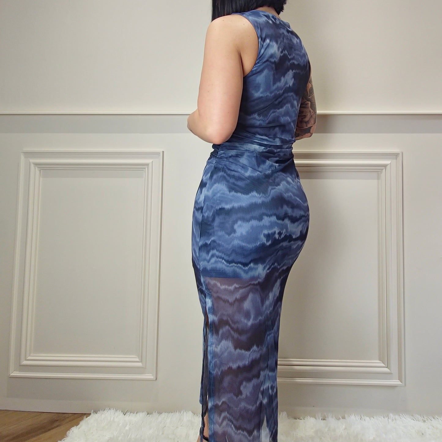 ROSIE - Ruched Tie Dye Print Side Slit Maxi Dress