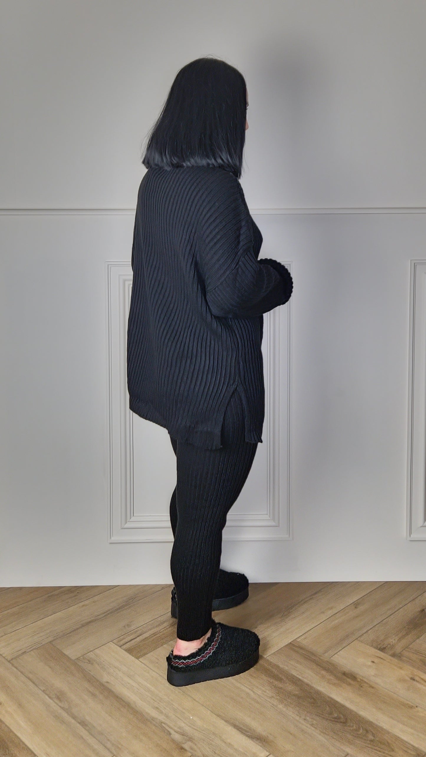 ROISIN - Two Piece Roll Neck Jumper & Leggings Set Black