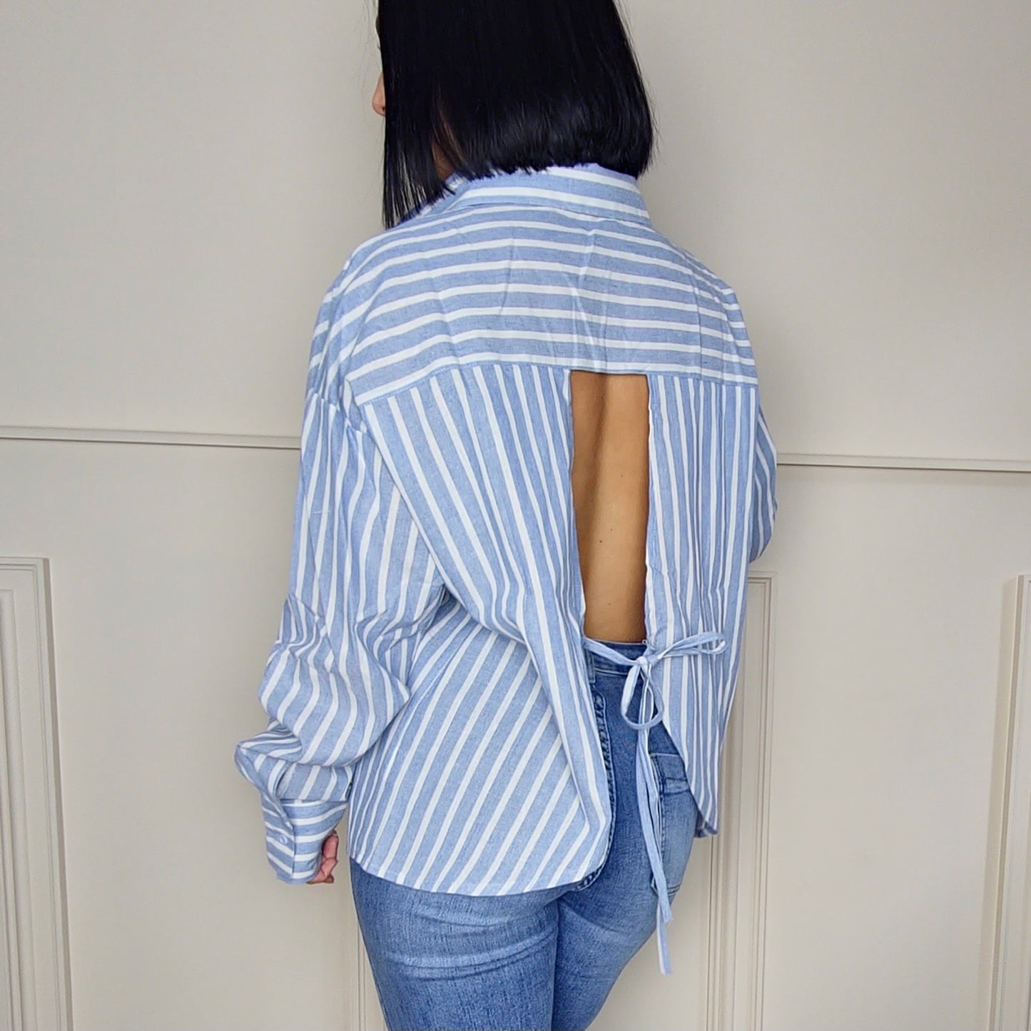 ELISHA - Striped Open Back Shirt Blue