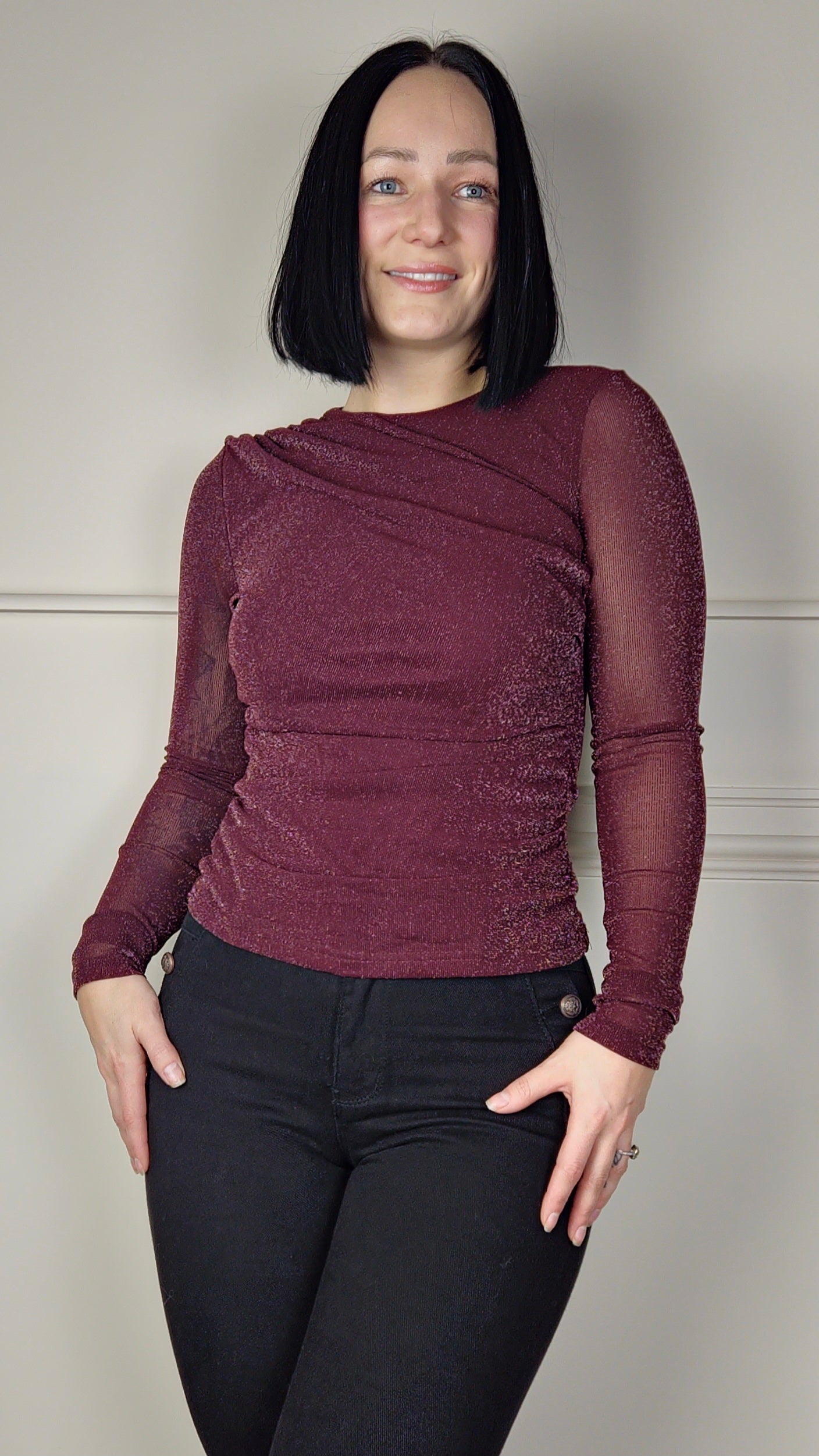 HEIDI - Sheer Sleeve Lurex Blouse