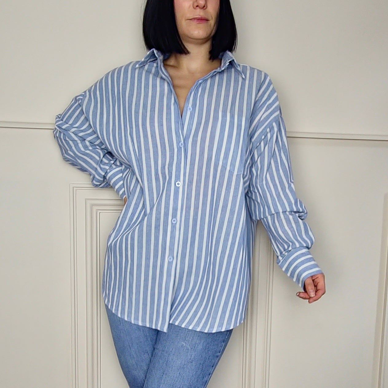 ELISHA - Striped Open Back Shirt Blue