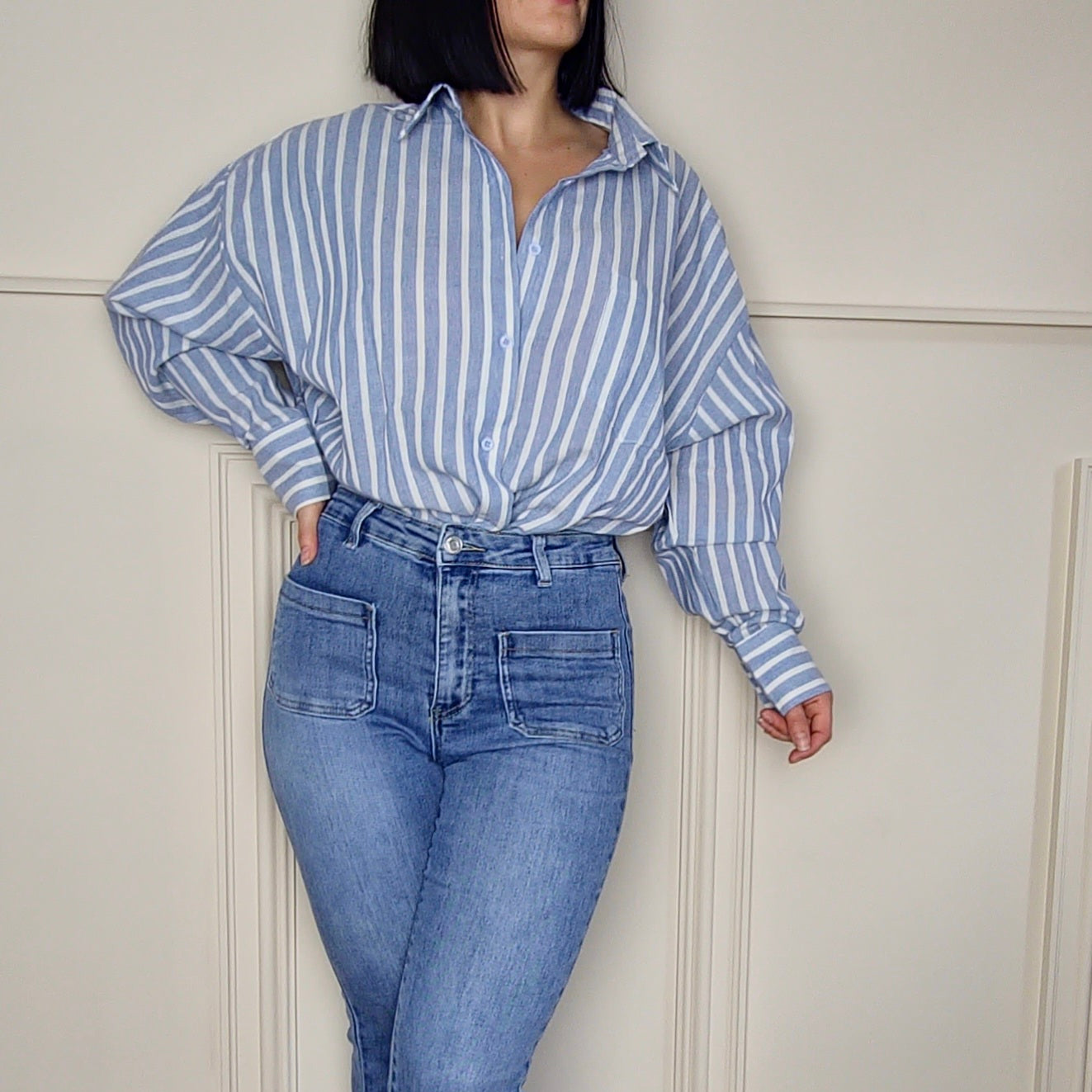 ELISHA - Striped Open Back Shirt Blue