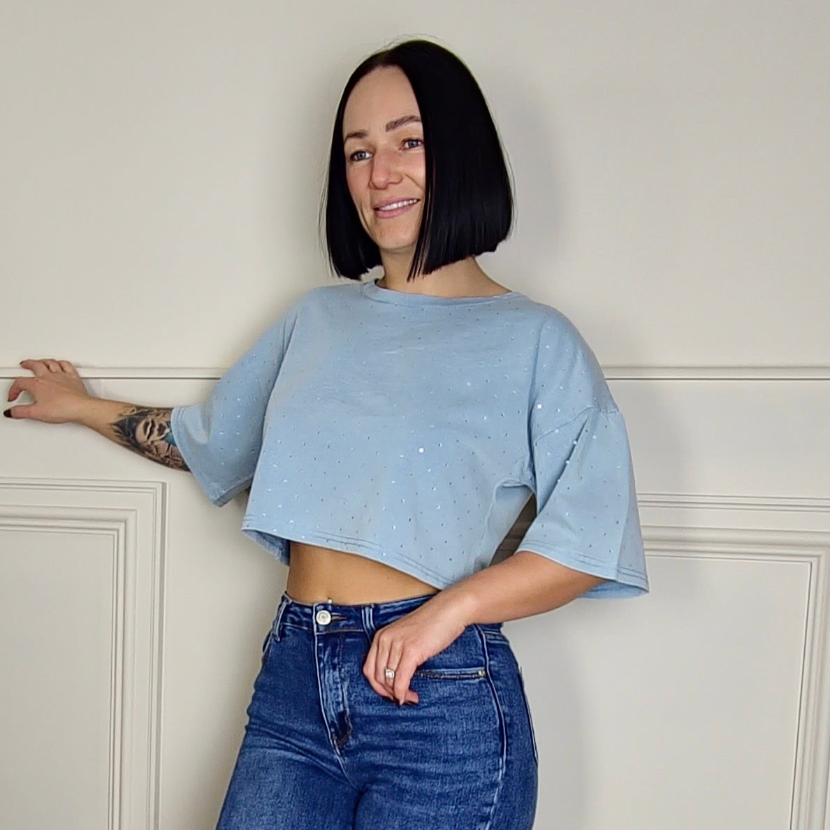 BILLY - Diamanté Studded Crop Top