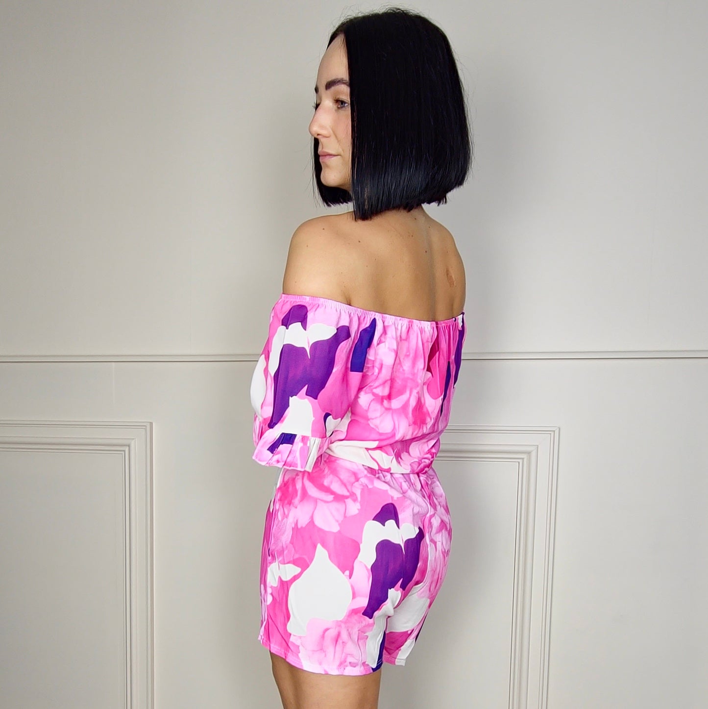 TARIKA - Floral Bardot Playsuit Pink