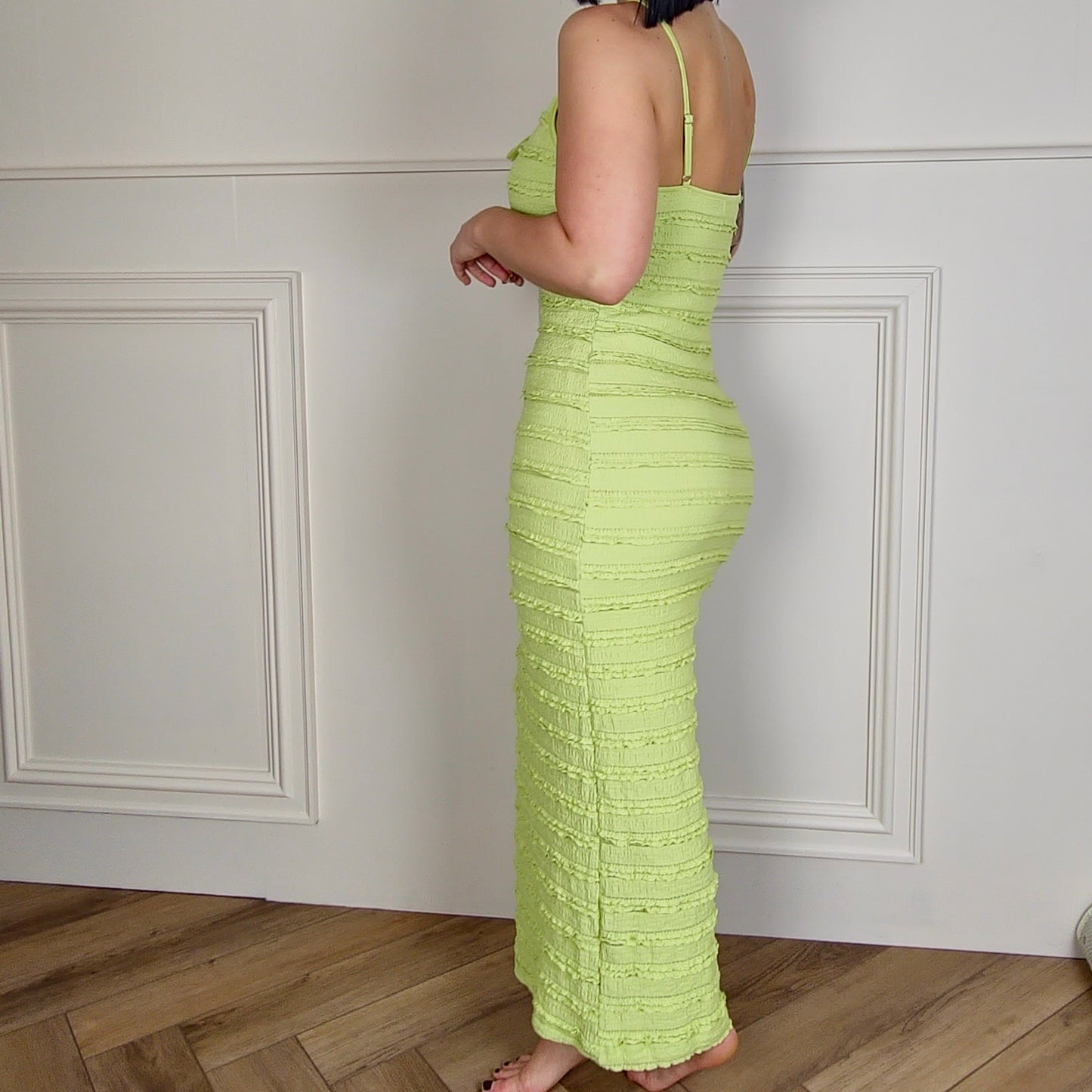 ABI - Textured Tie Front Strappy Midi Dress Lime