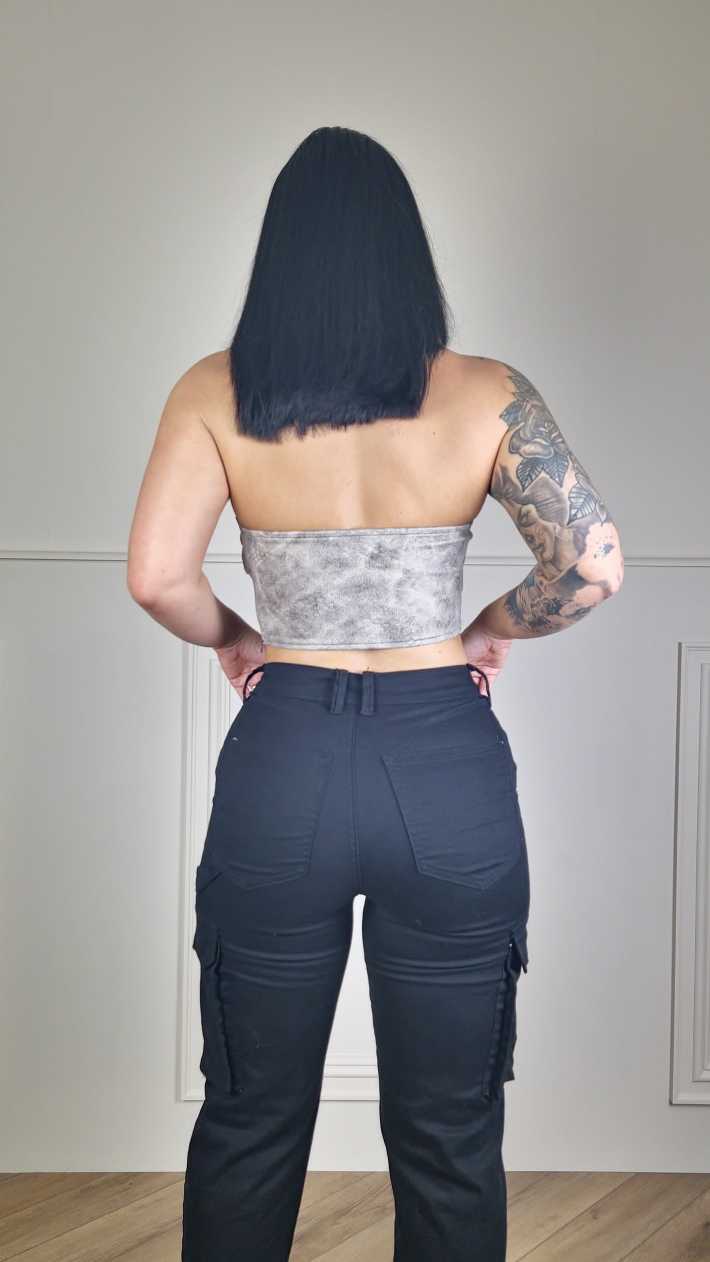 ELSIE - Faux Leather Bandeau Top Stone