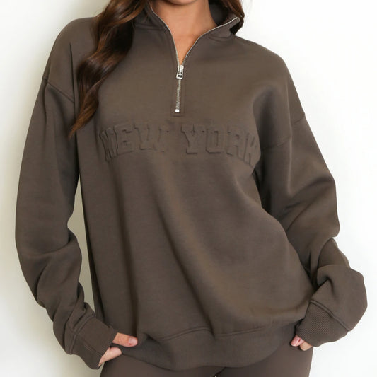 NEW YORK - Cotton Blend Embossed Fleece Lined Jumper Chocolate