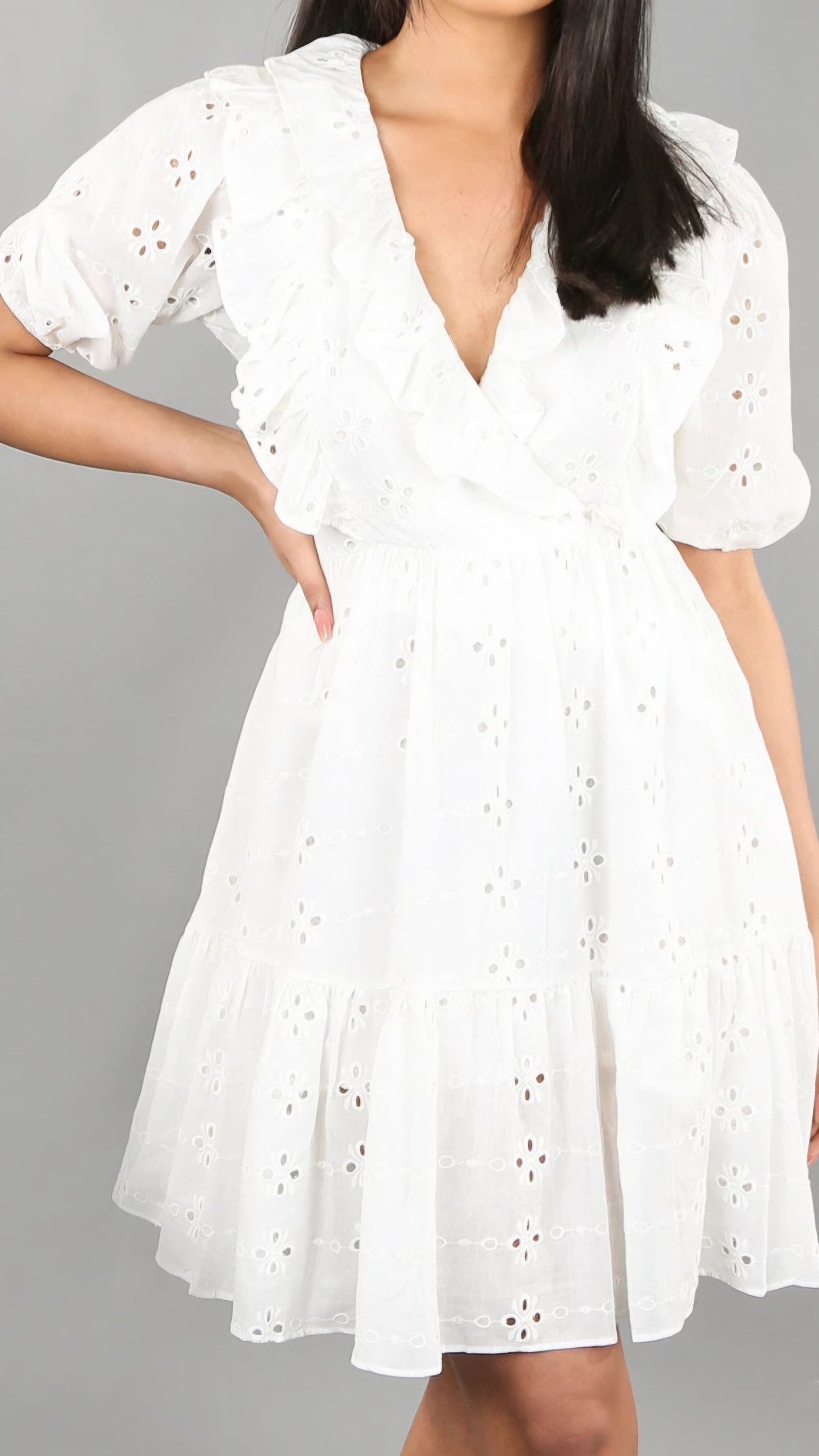DARCIE - Anglaise V Neck Cotton Dress