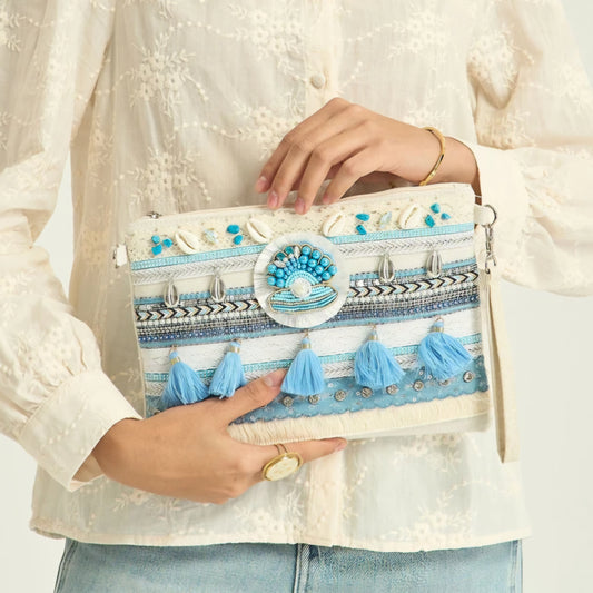 LARA - Blue Beaded Clutch Bag