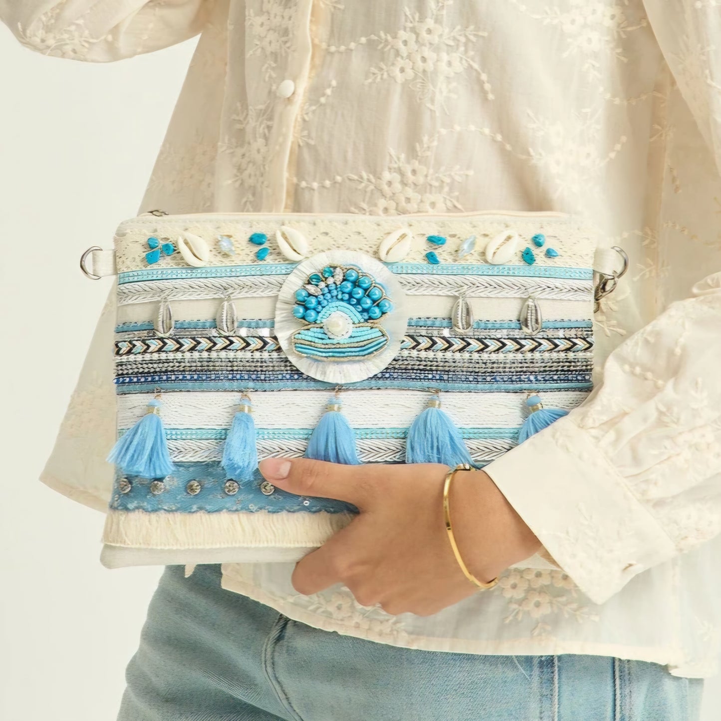 LARA - Blue Beaded Clutch Bag
