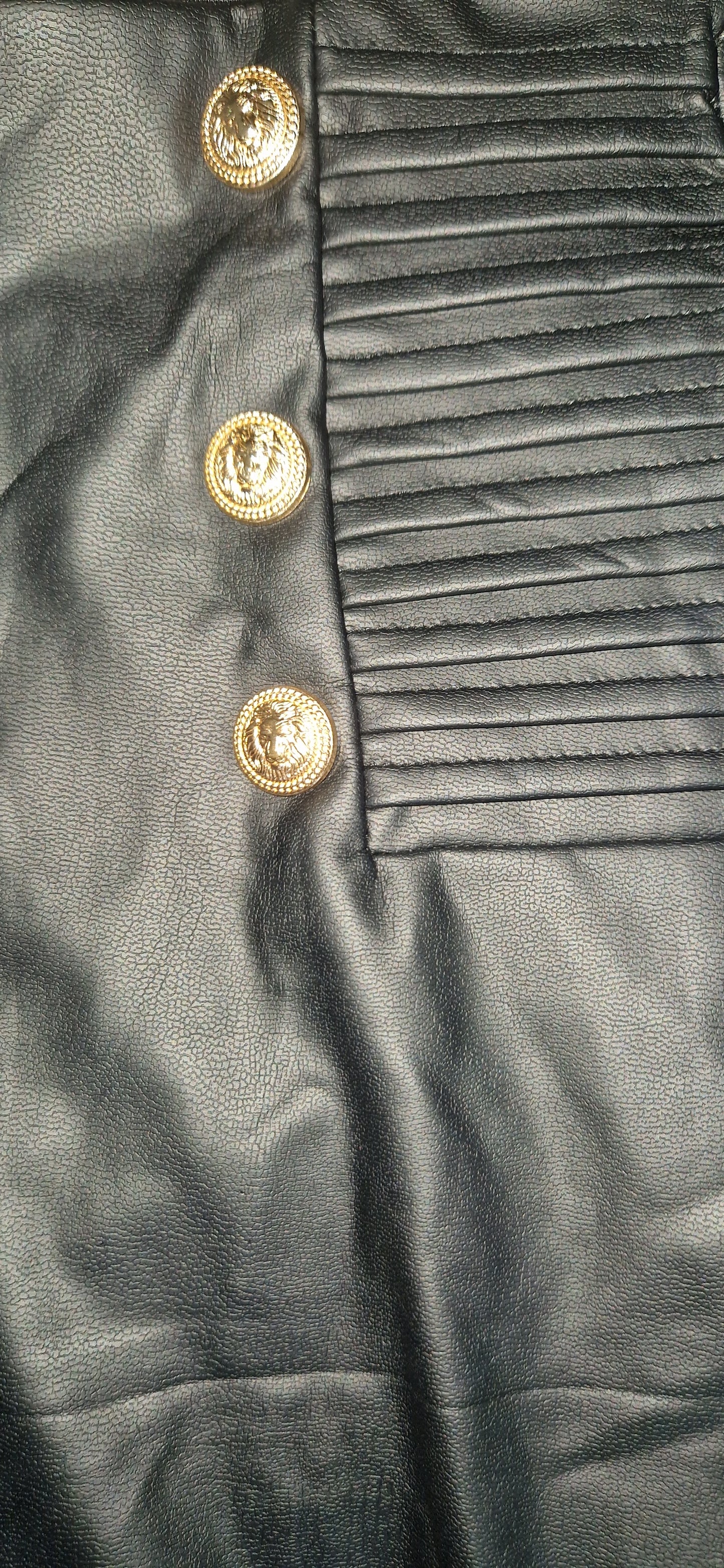 EMMA - Leather Look Gold Button Leggings