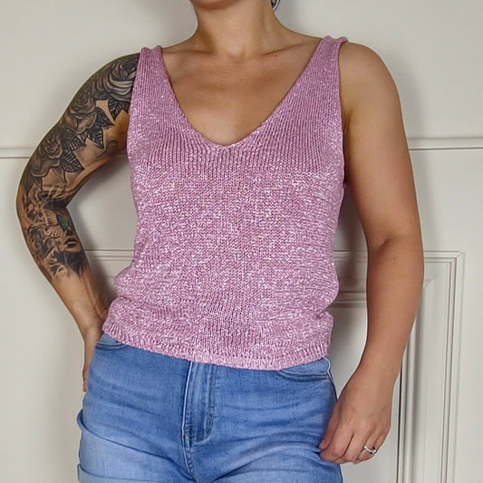 VERITY - Sleeveless Shimmer Short Vest Top Pink