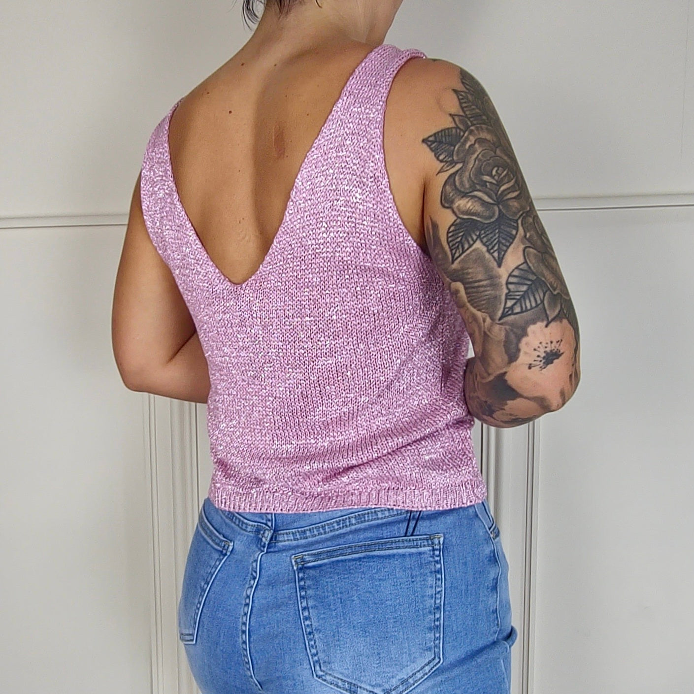 VERITY - Sleeveless Shimmer Short Vest Top Pink