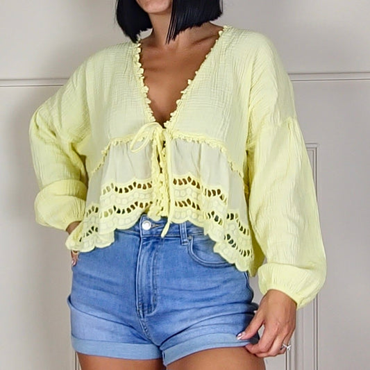FREYA - Floral Cotton Tie Up Blouse