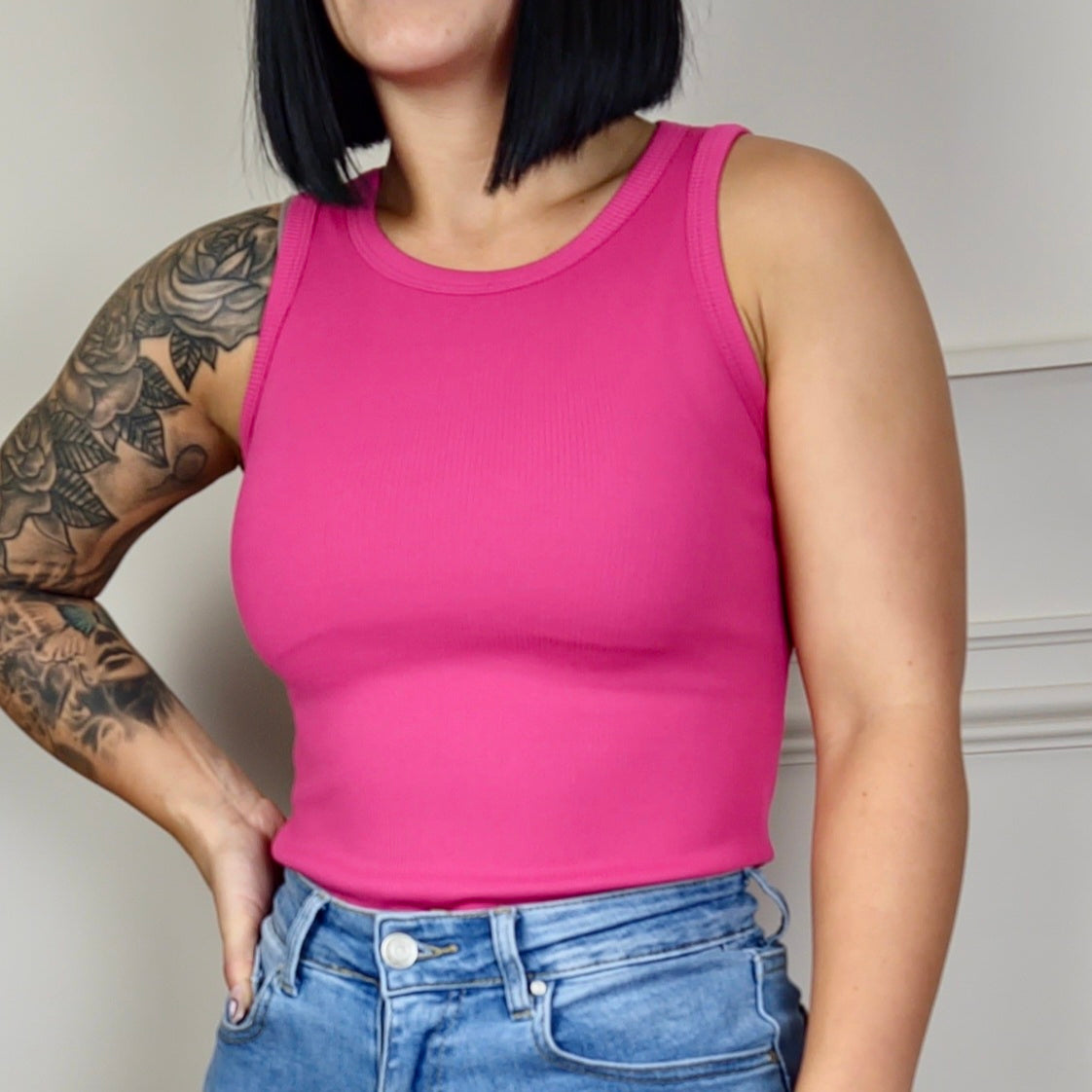 NADIA - Ribbed Vest Top Hot Pink