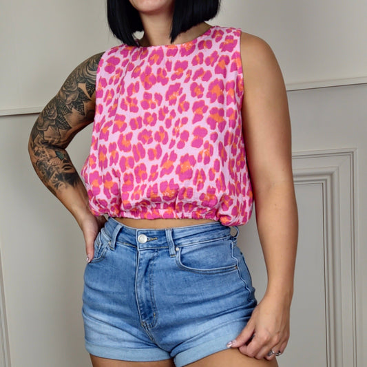 ADELE - Cotton Tie Back Top Leopard