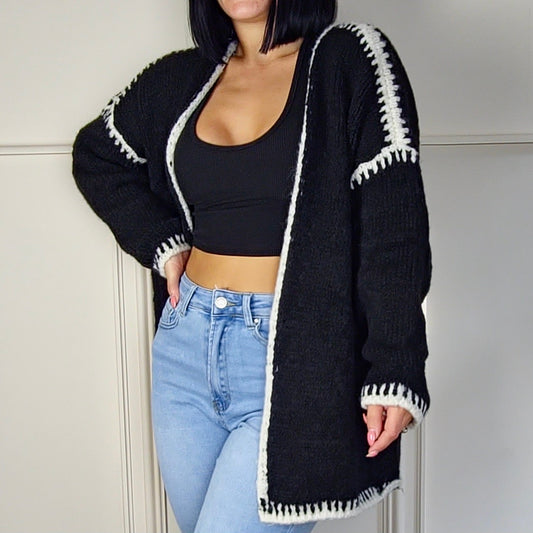 SADIE - Wool Blend Contrast Knitted Cardigan
