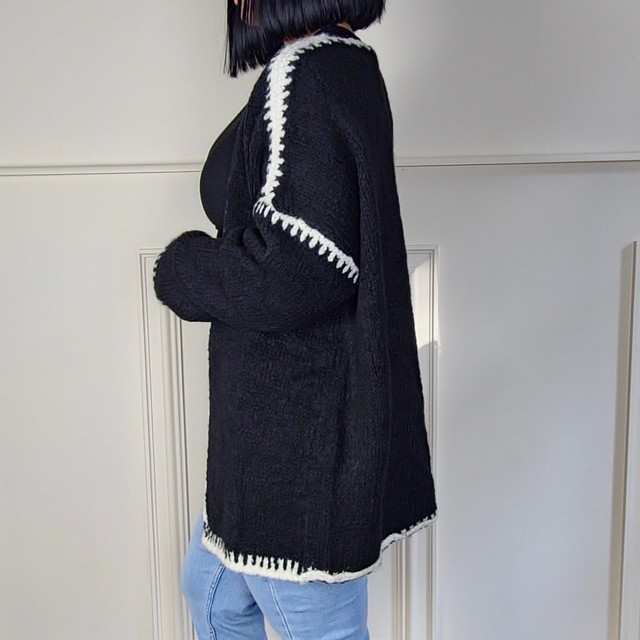 SADIE - Wool Blend Contrast Knitted Cardigan