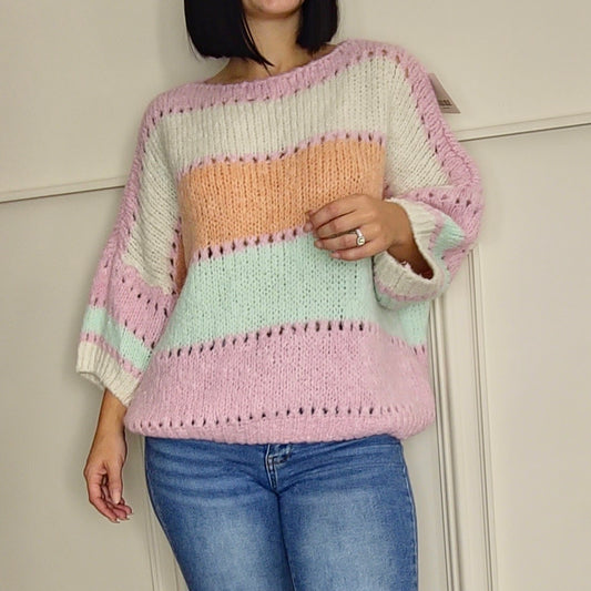 FLEUR - Block Contrast Knitted Wool Jumper