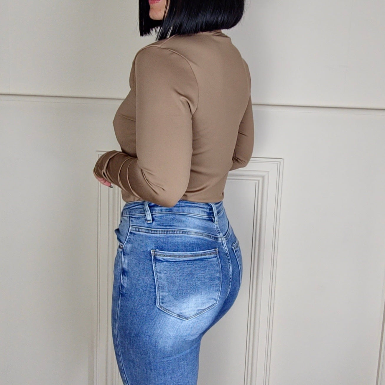 LATISHA - Gold Clasp Slinky Top Brown